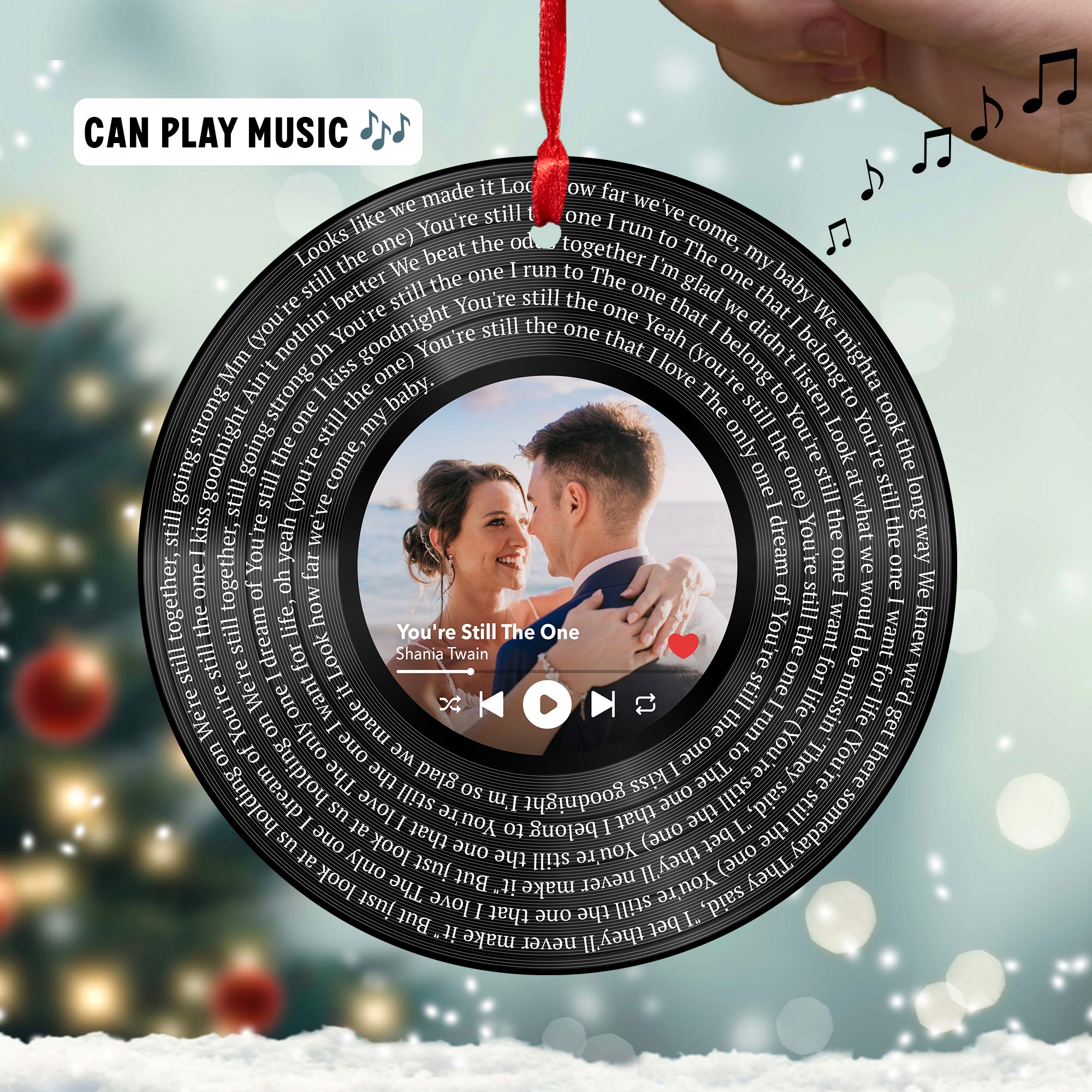 Personalized Music Playing Ornament with Vinyl Record Design