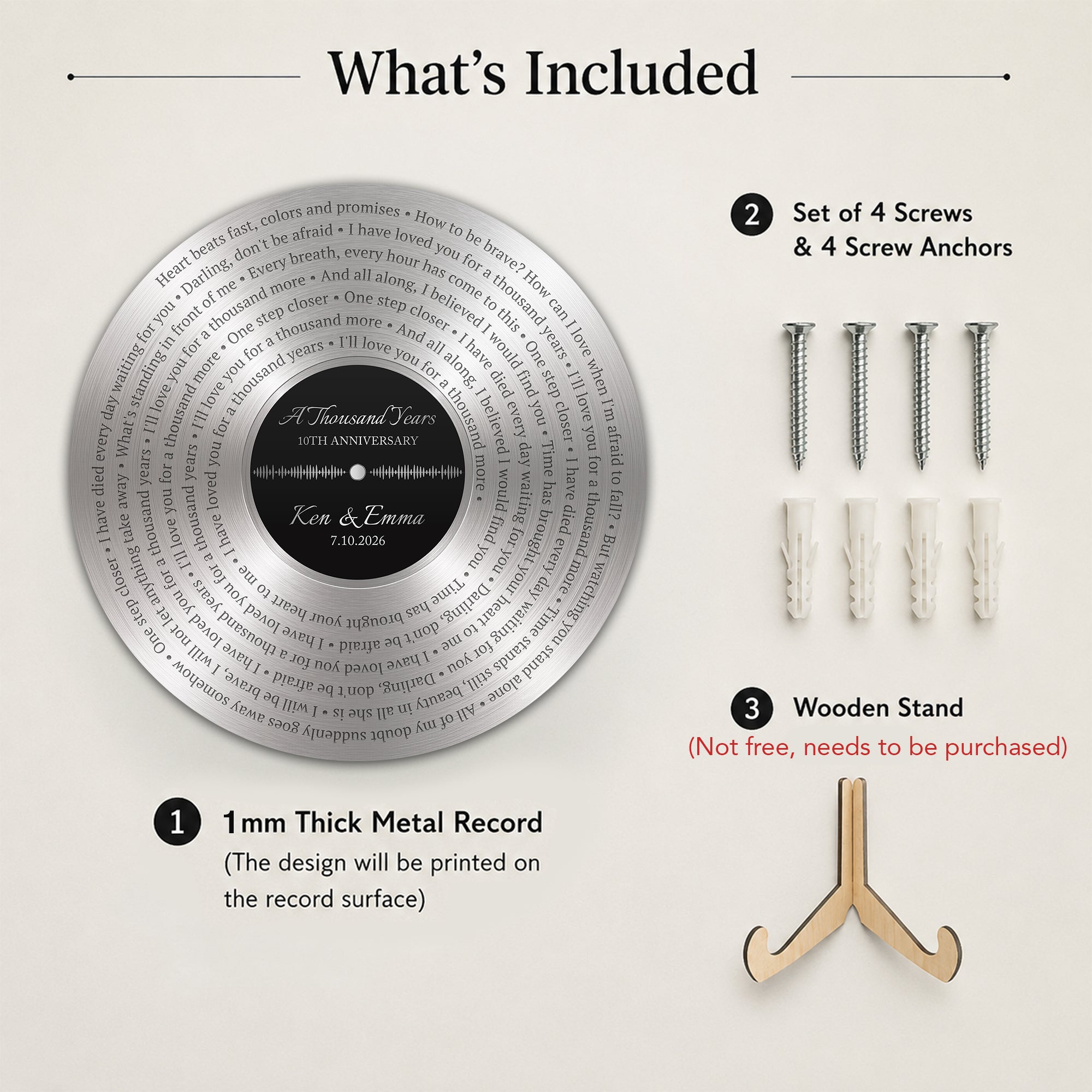 Custom Song Lyrics Aluminium Record With Scan To Play Feature