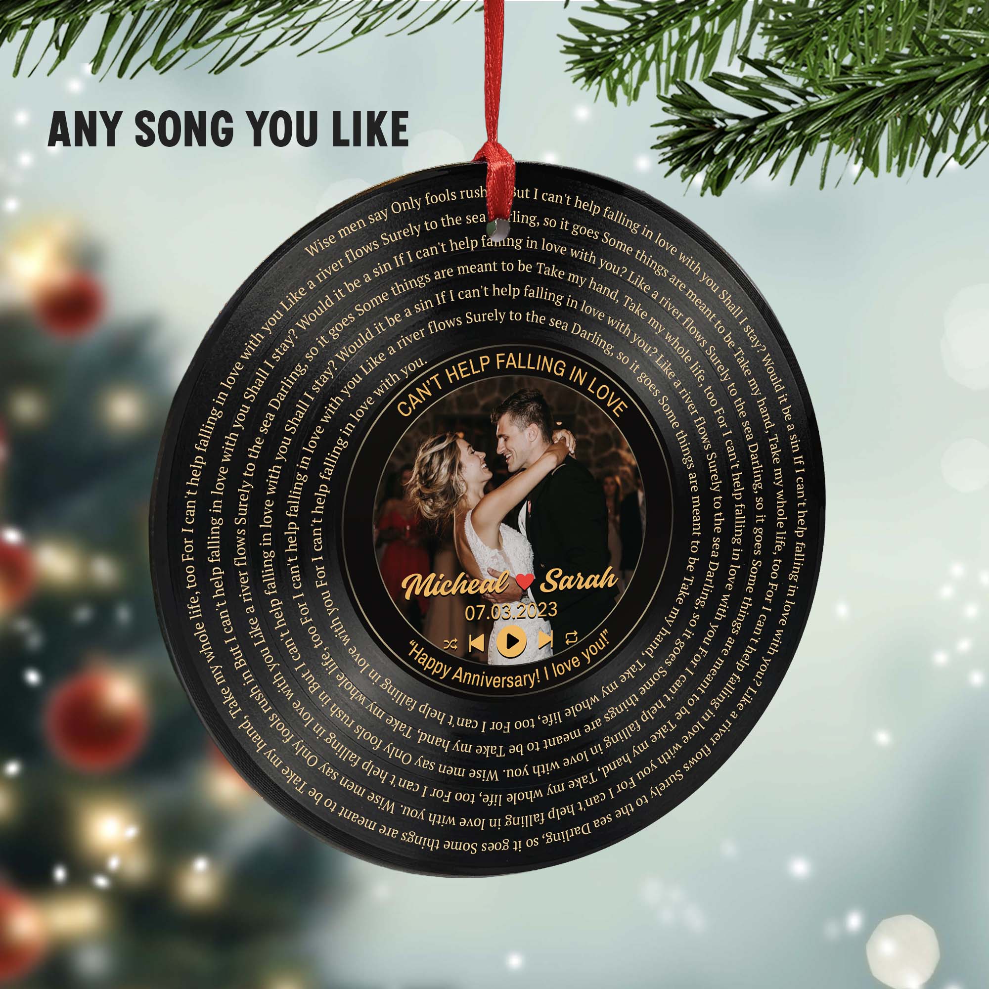 Personalized Music Playing Ornament with Vinyl Record Design