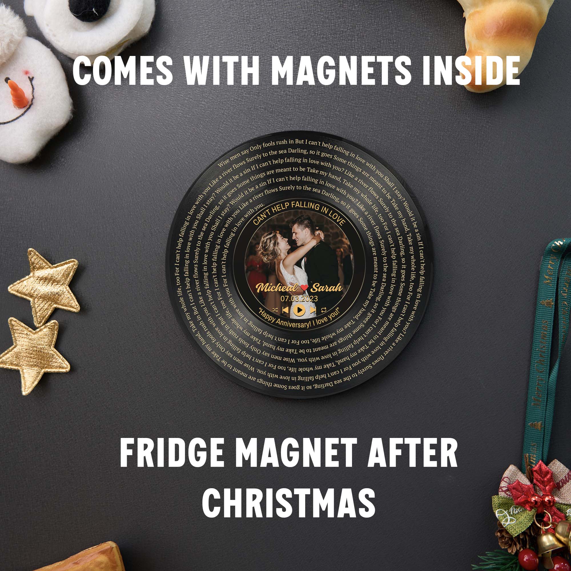 Personalized Music Playing Ornament with Vinyl Record Design