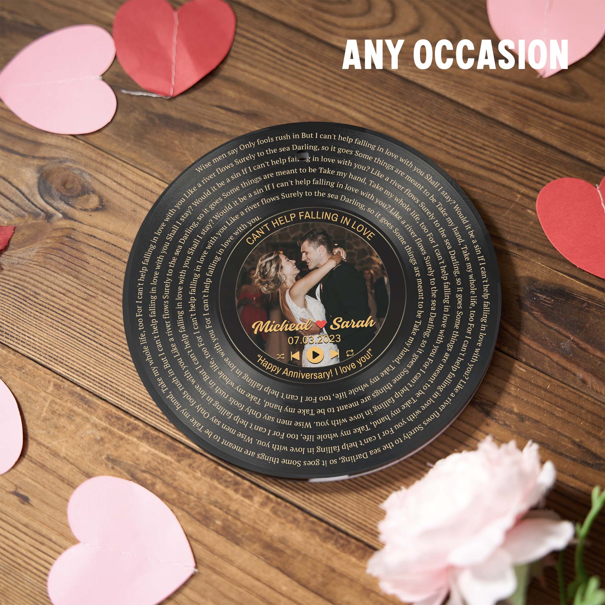 Personalized Music Playing Ornament with Vinyl Record Design