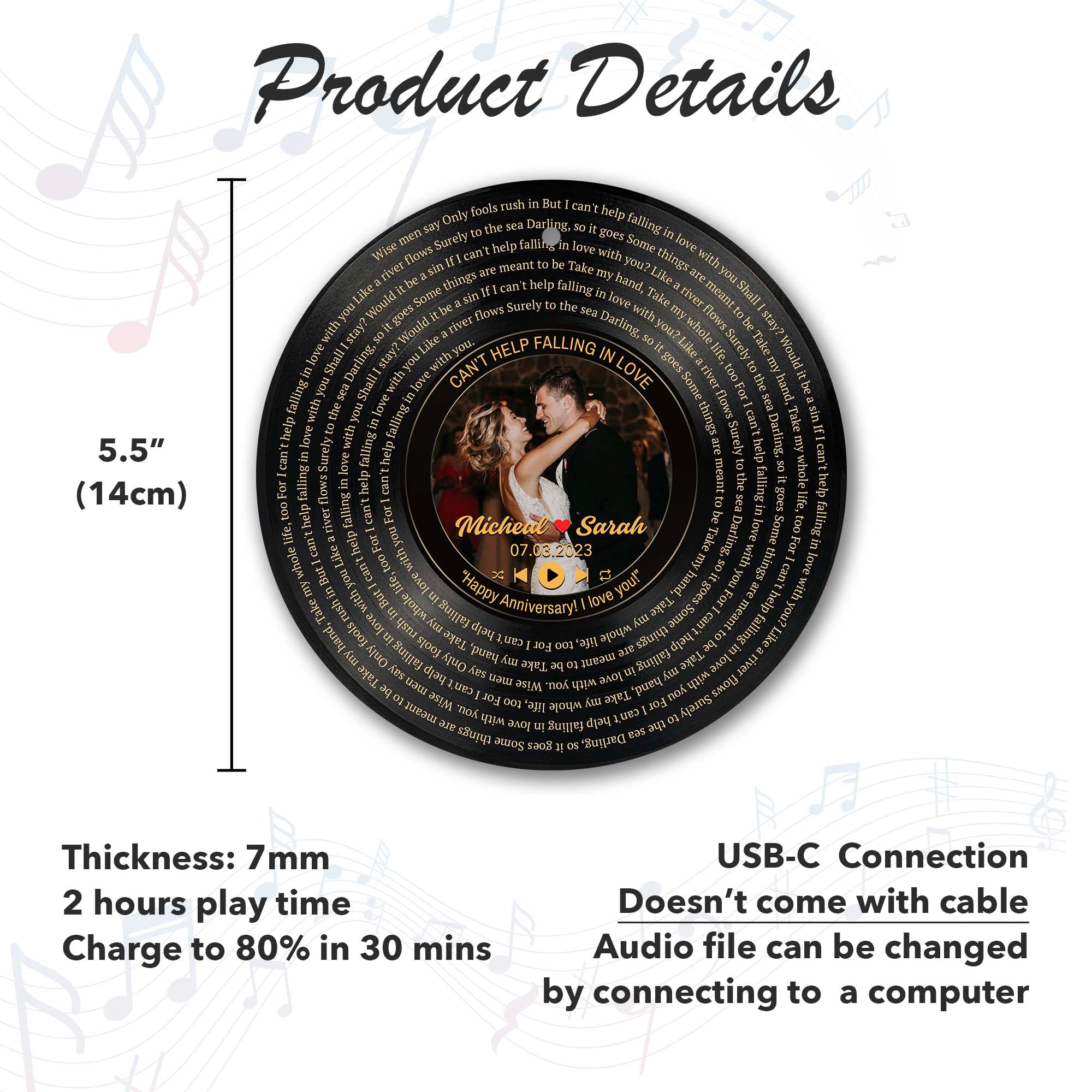 Personalized Music Playing Ornament with Vinyl Record Design