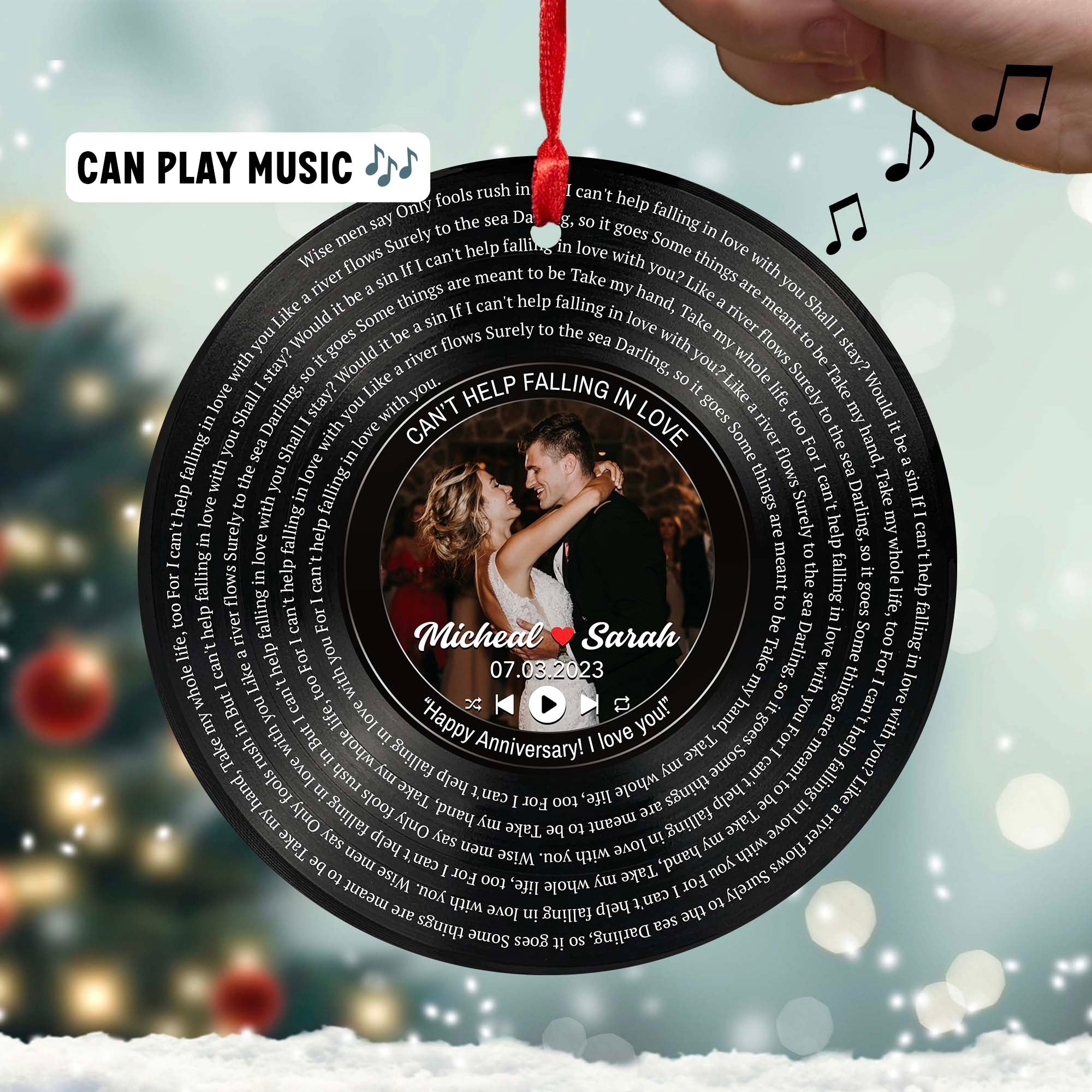 Personalized Music Playing Ornament with Vinyl Record Design
