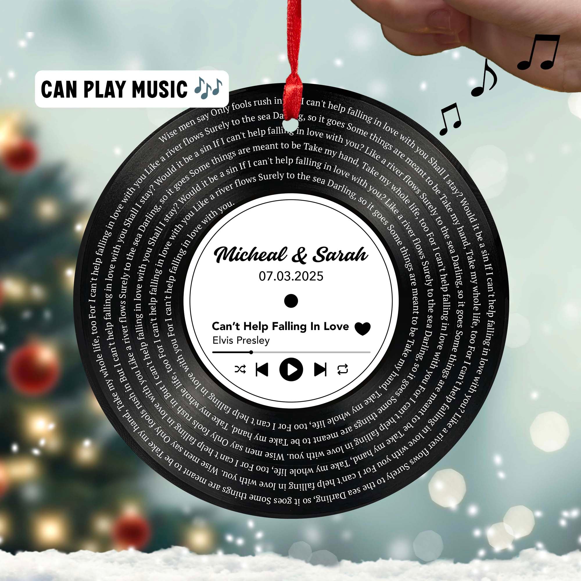 Personalized Music Playing Ornament with Vinyl Record Design