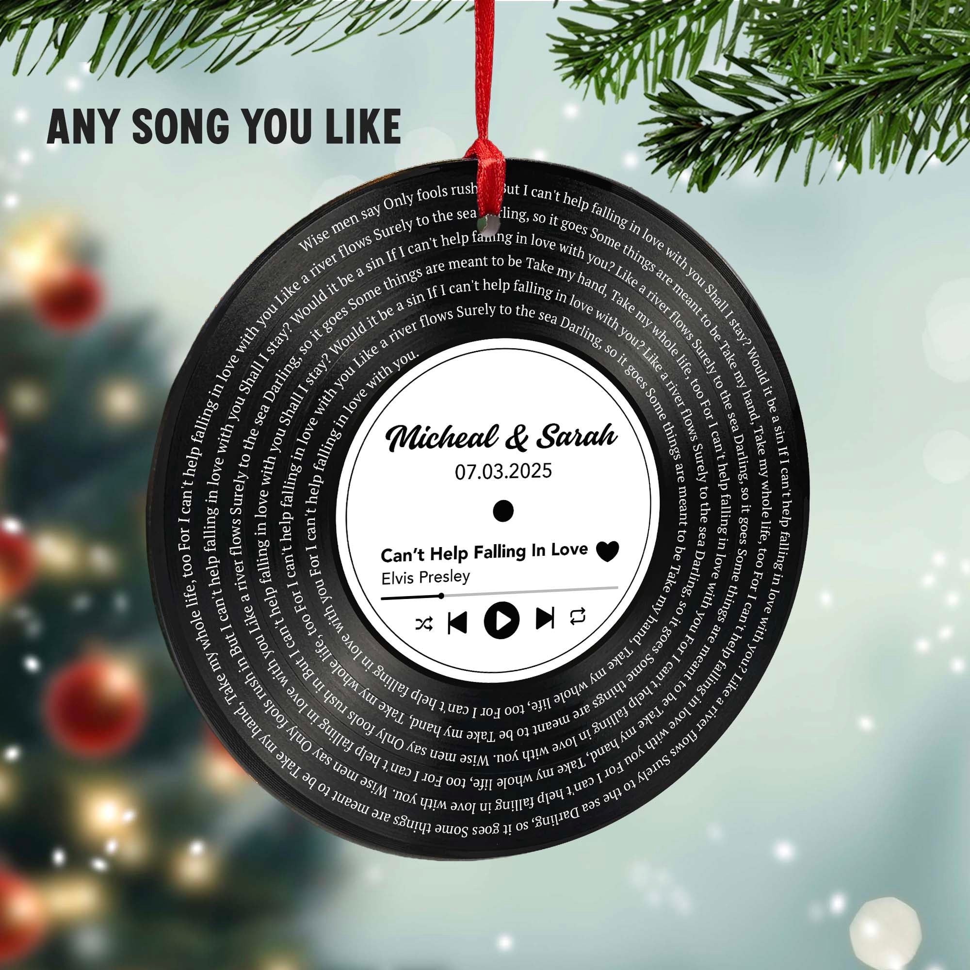 Personalized Music Playing Ornament with Vinyl Record Design
