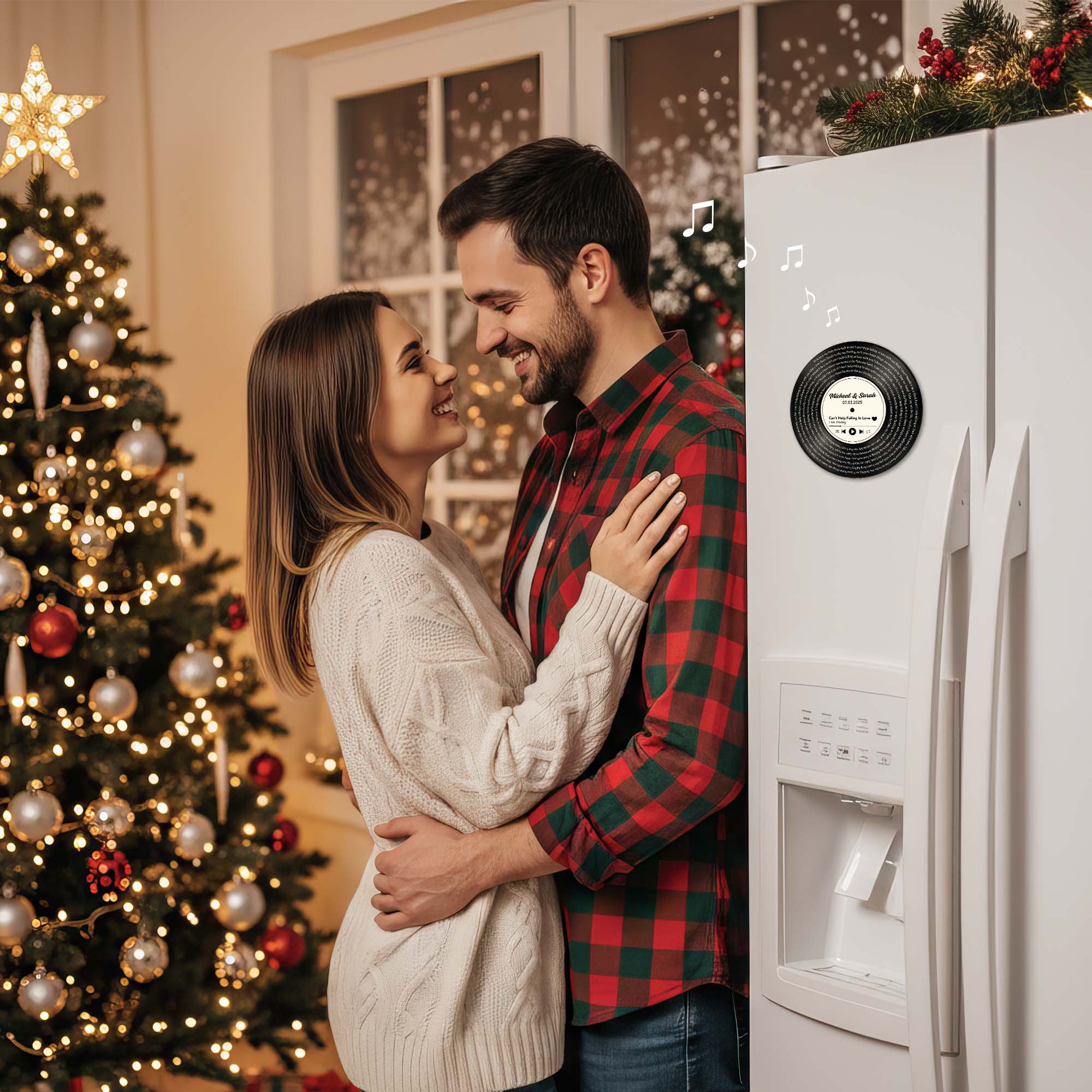 Personalized Music Playing Ornament with Vinyl Record Design