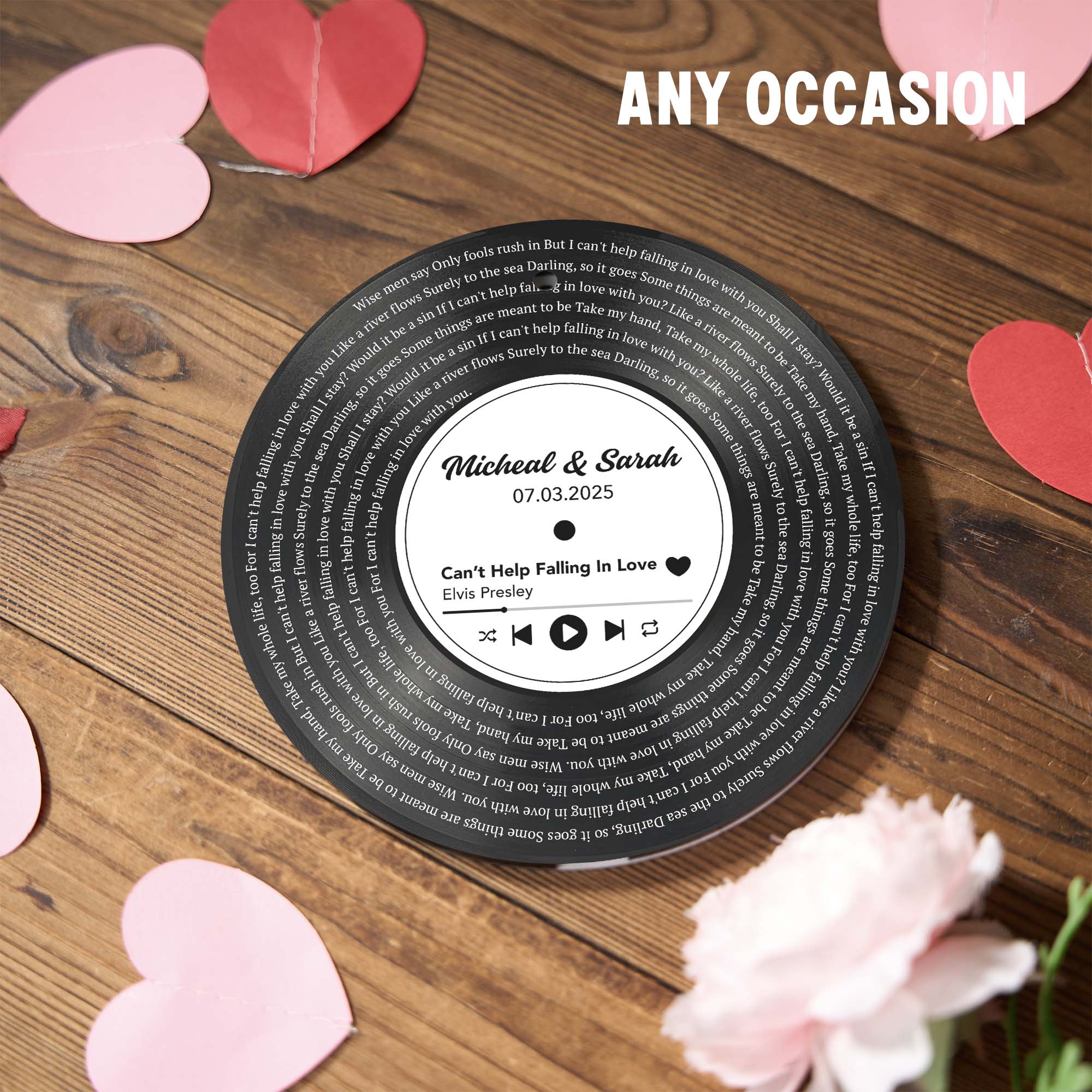 Personalized Music Playing Ornament with Vinyl Record Design