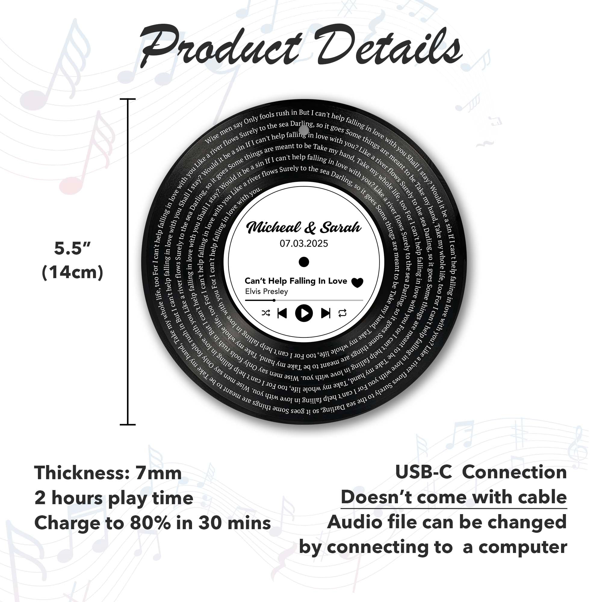 Personalized Music Playing Ornament with Vinyl Record Design