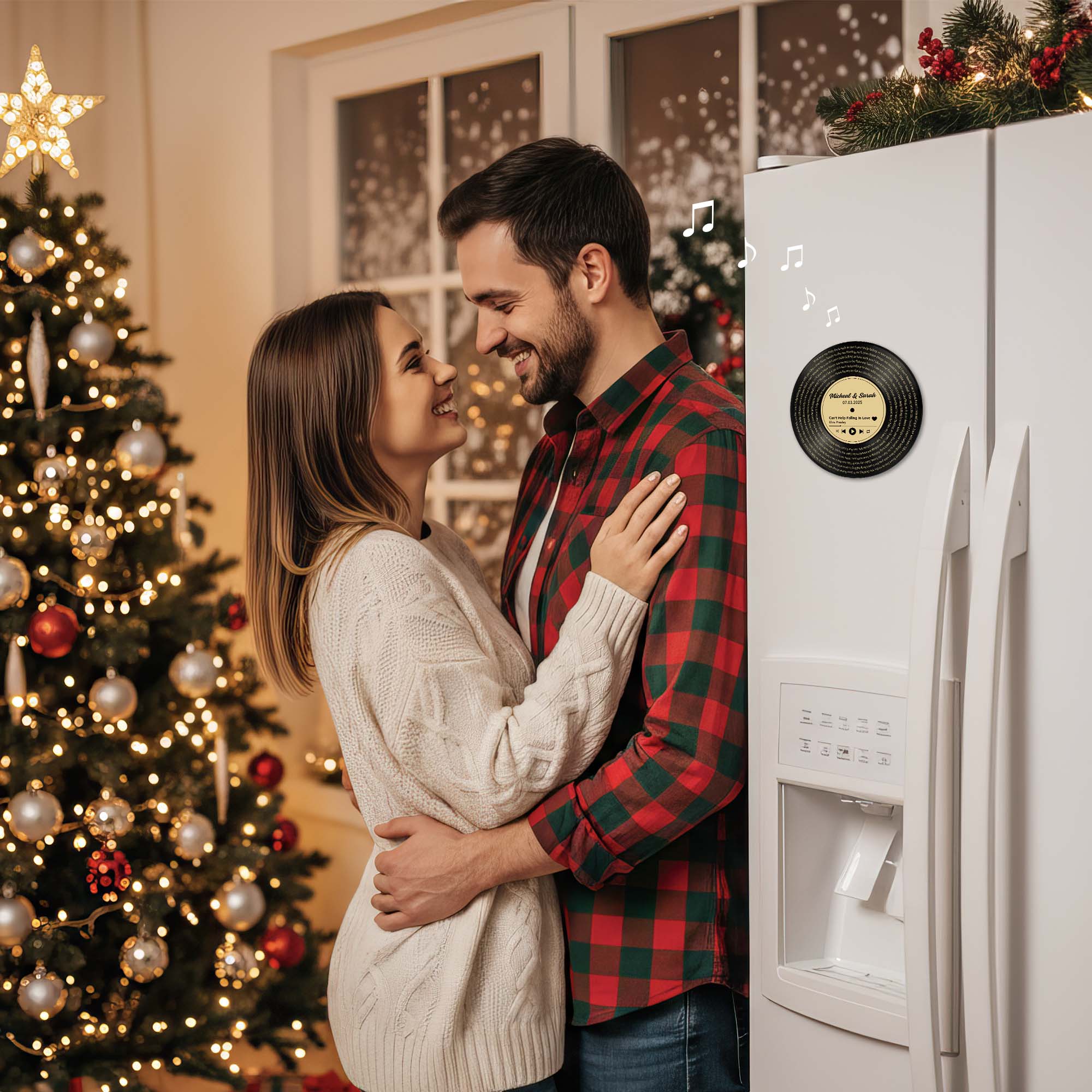 Personalized Music Playing Ornament with Vinyl Record Design