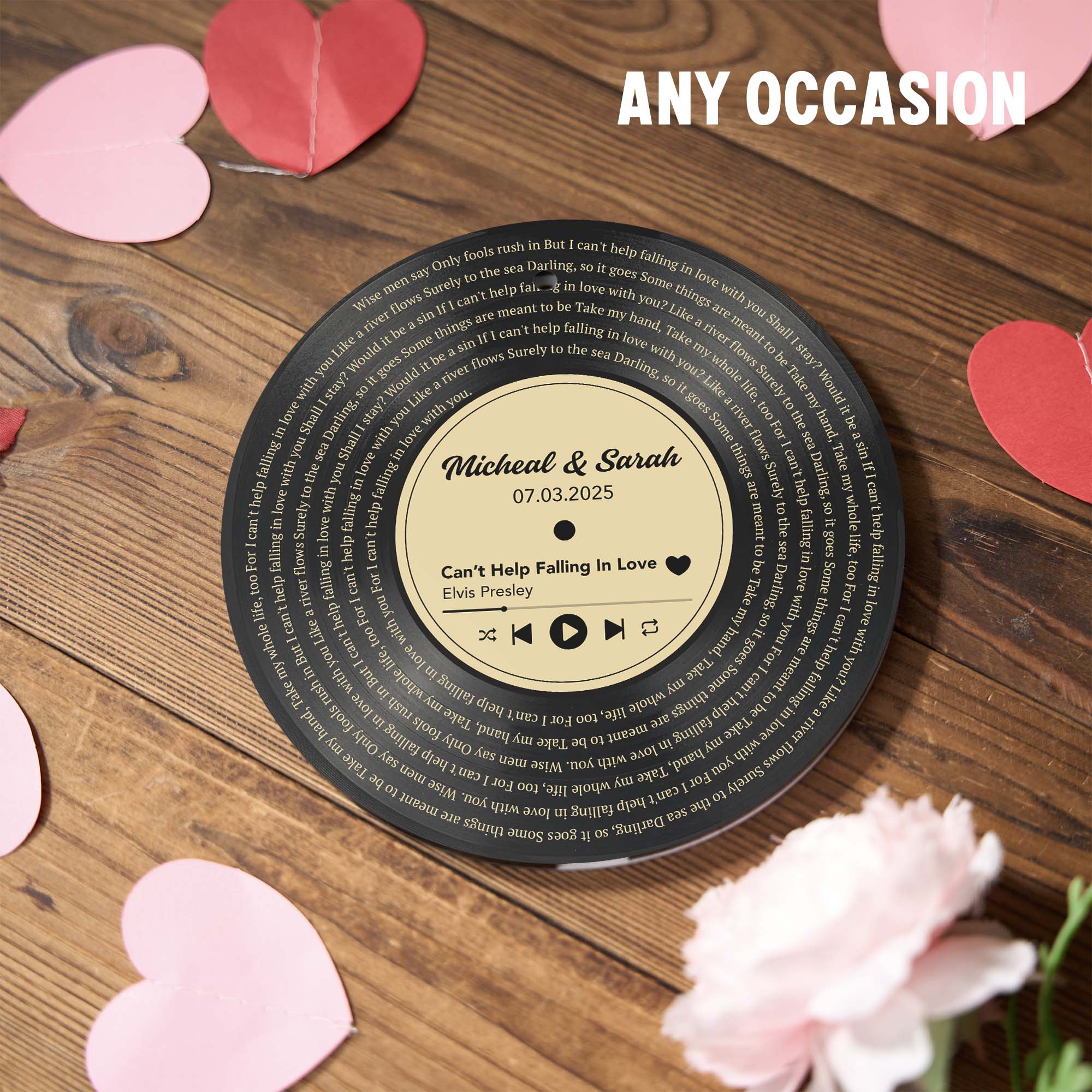Personalized Music Playing Ornament with Vinyl Record Design