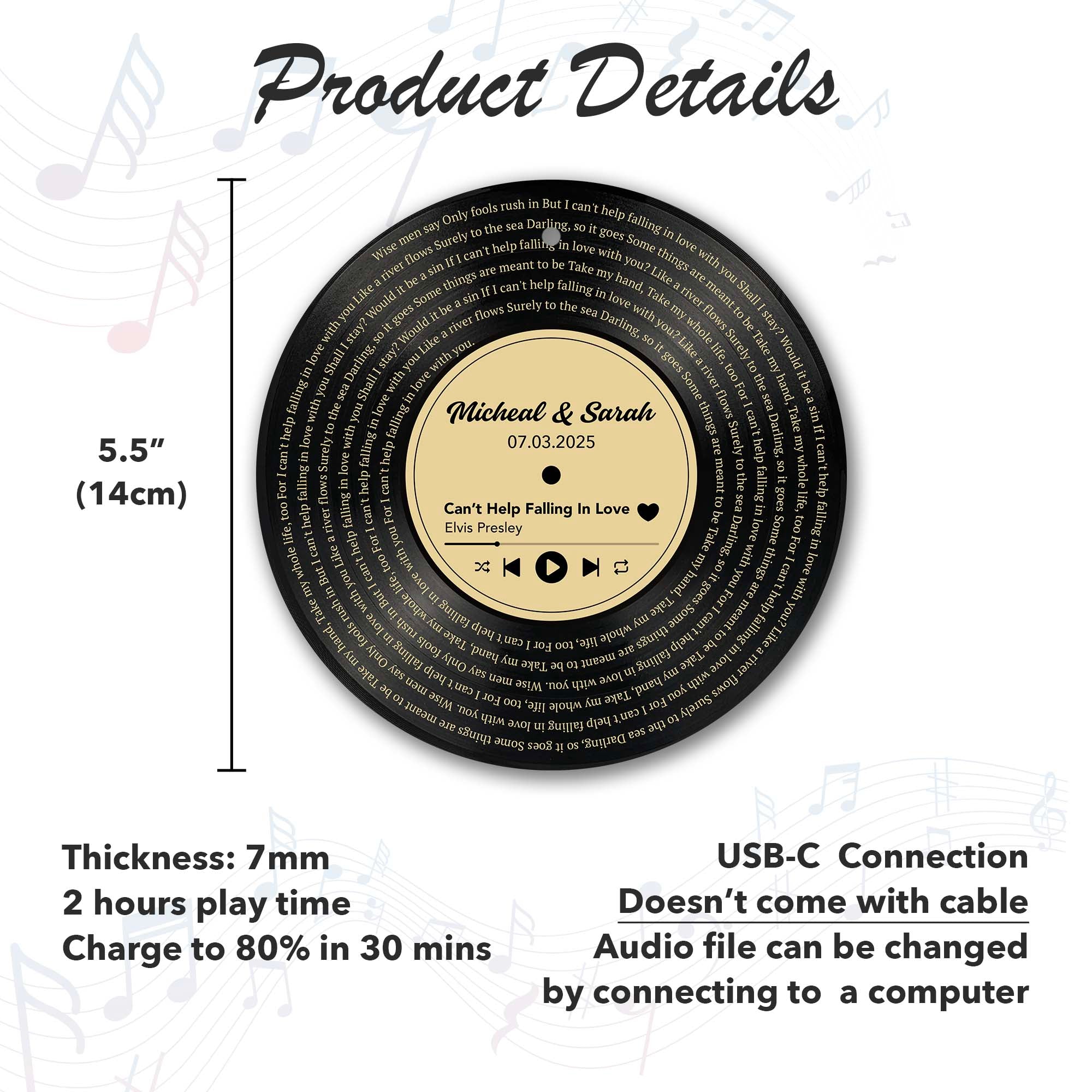 Personalized Music Playing Ornament with Vinyl Record Design
