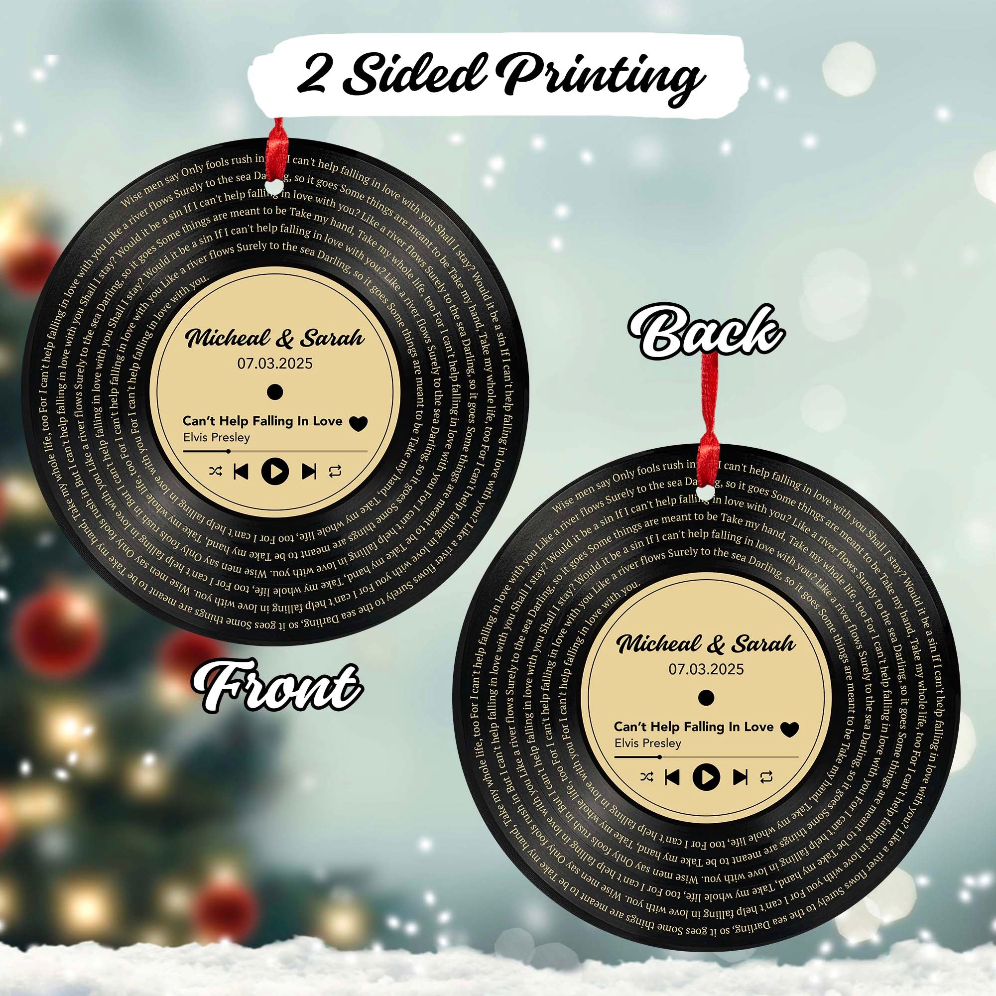 Personalized Music Playing Ornament with Vinyl Record Design