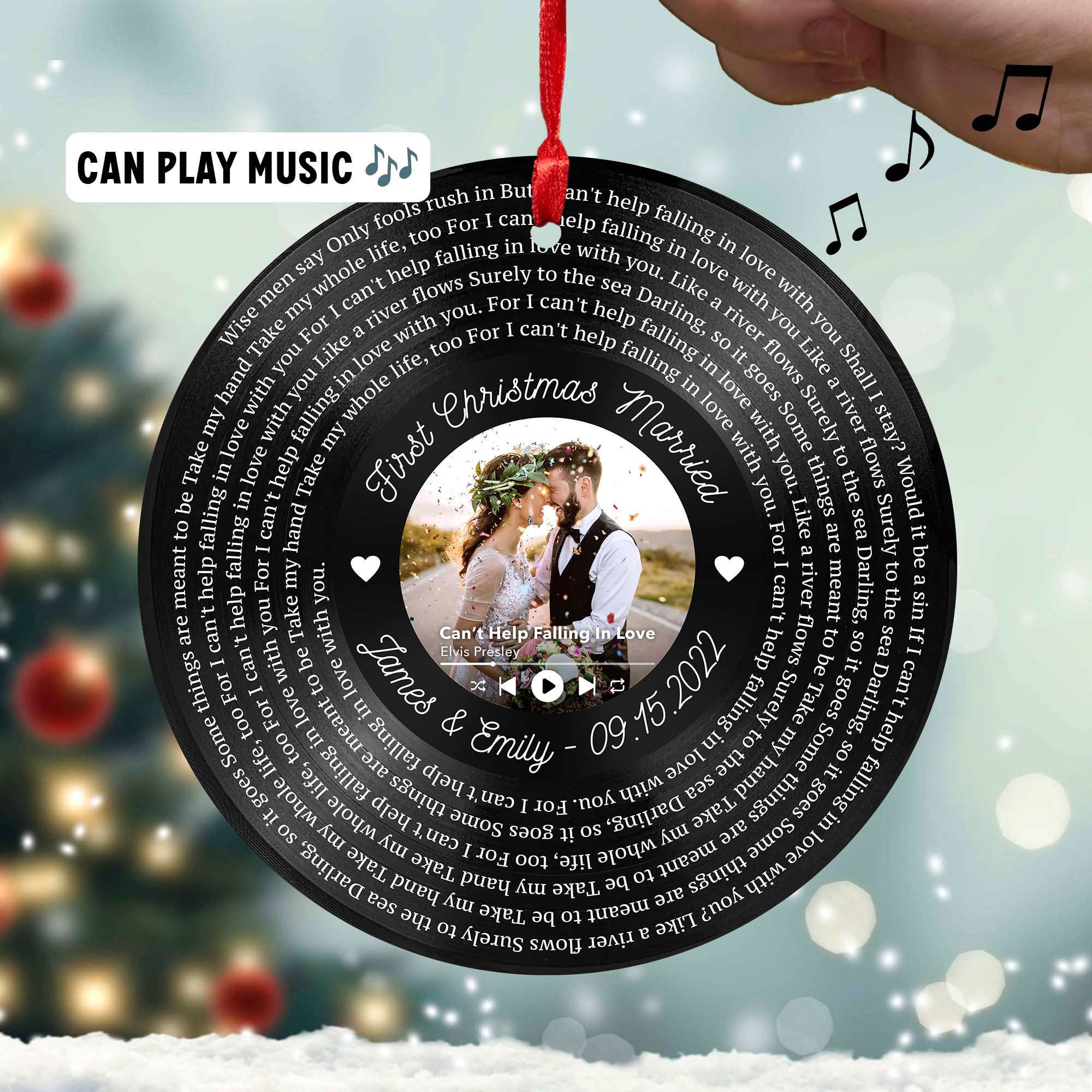Personalized Music Playing Ornament with Vinyl Record Design