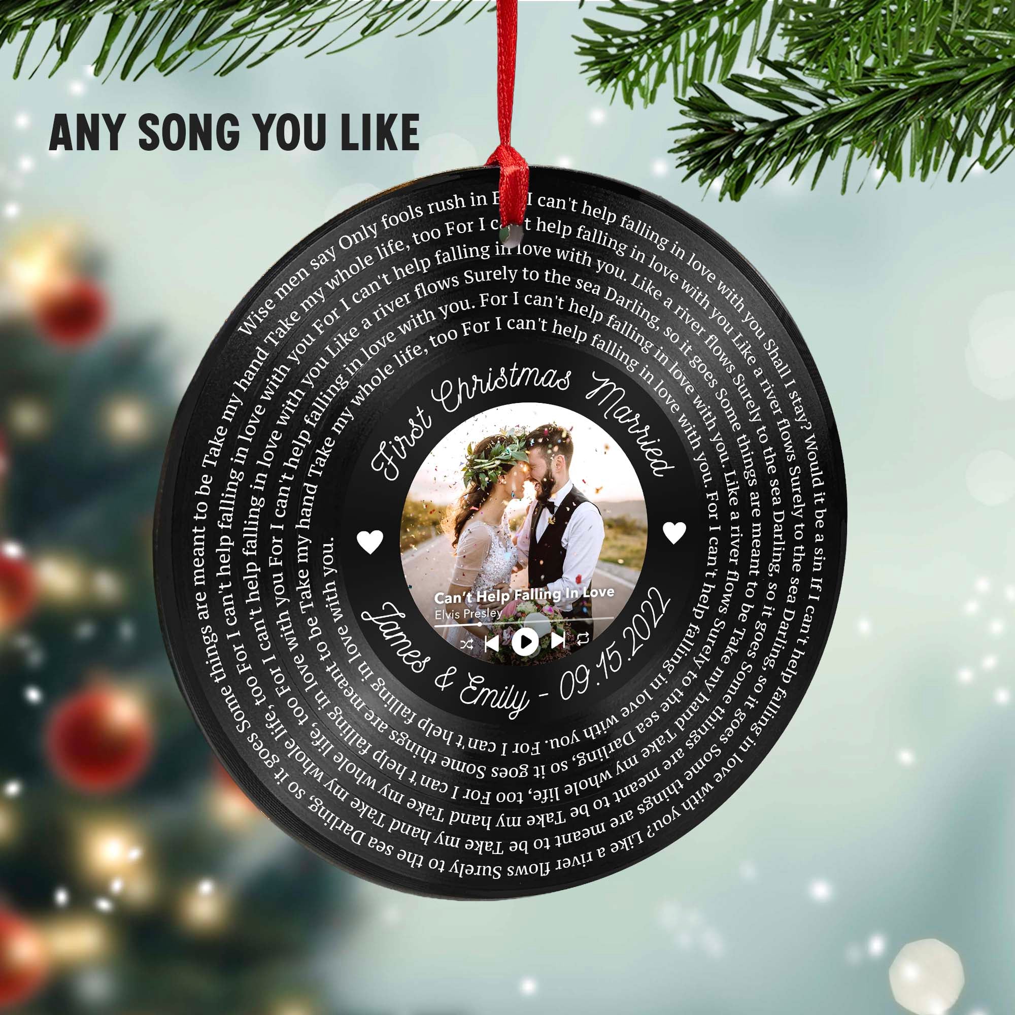 Personalized Music Playing Ornament with Vinyl Record Design