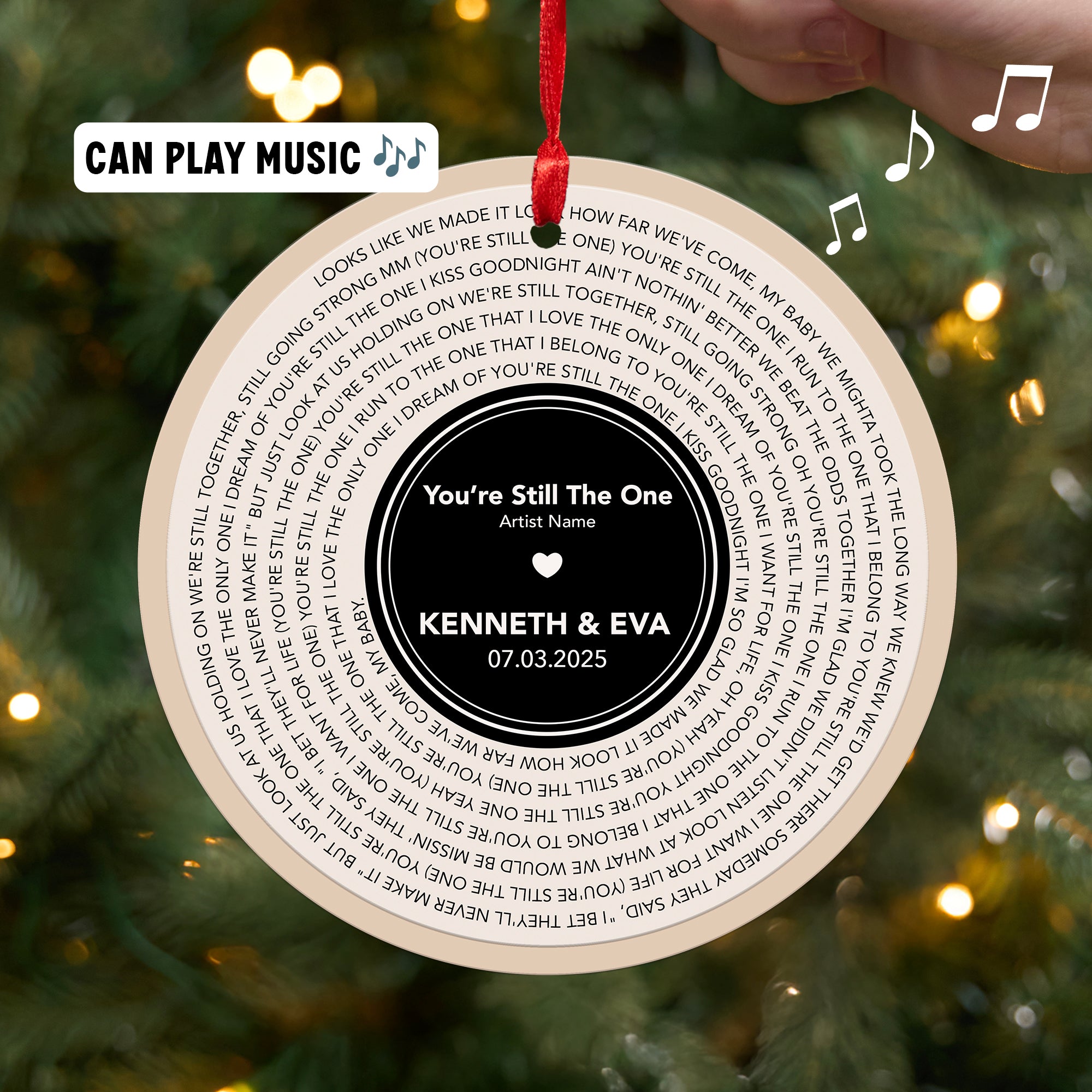 Personalized Music Playing Ornament with Vinyl Record Design