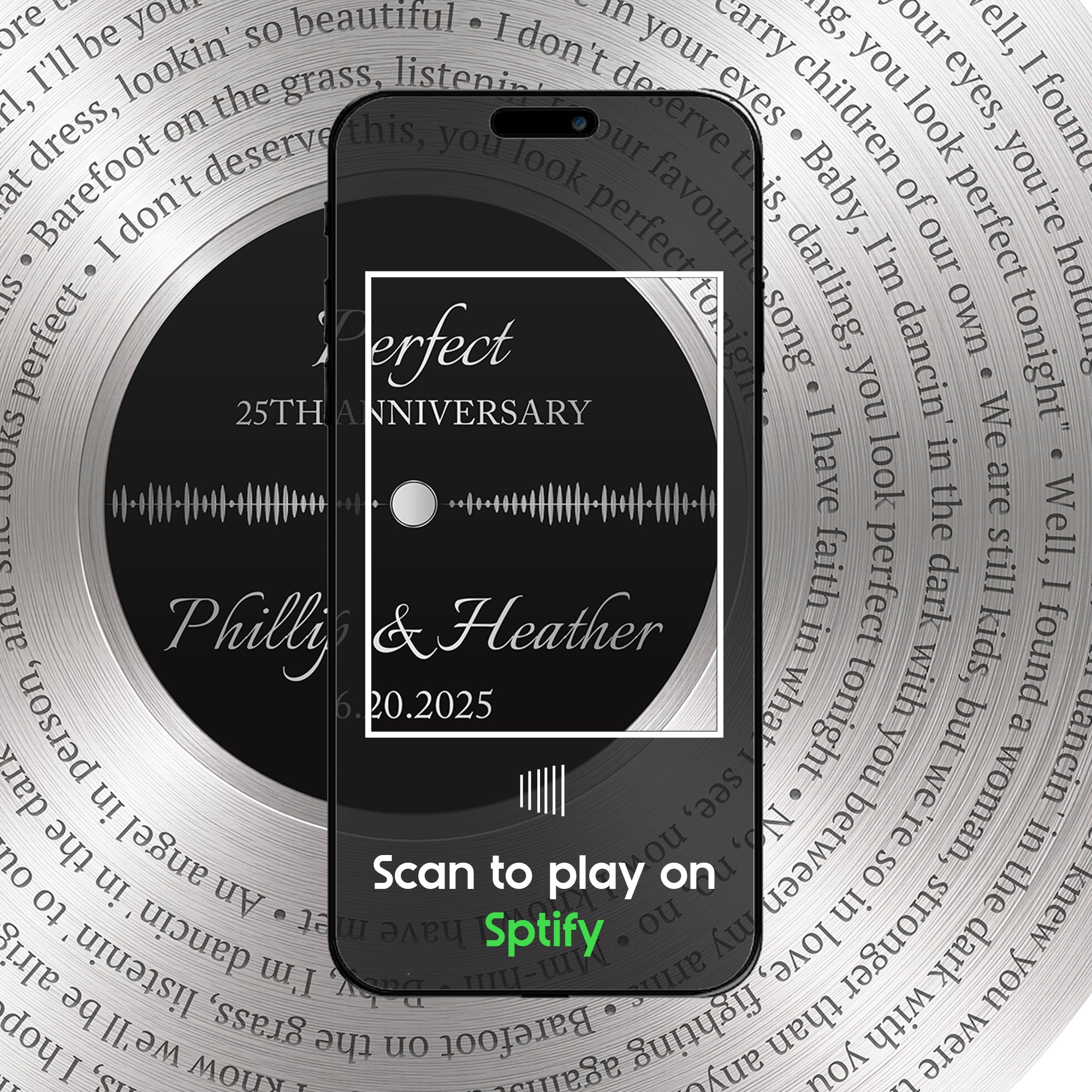 Custom Song Lyrics Aluminium Record With Scan To Play Feature