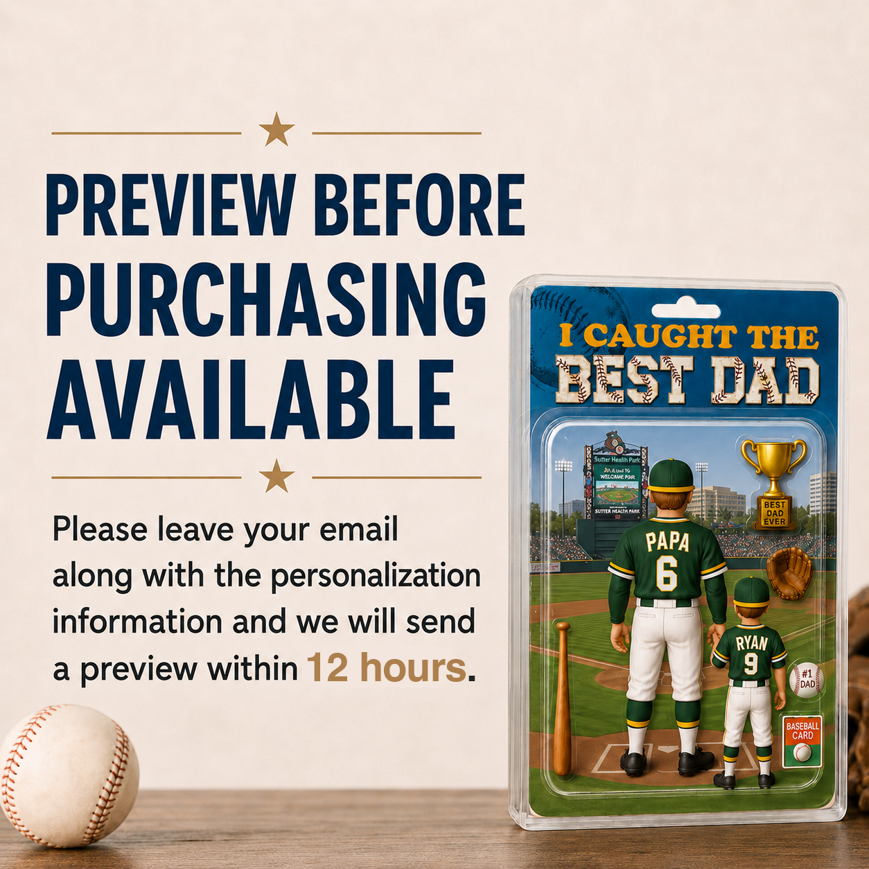 I Caught the Best Dad Baseball Acrylic Plaque, Trading Card Style Custom Action Figure Plaque, Custom Acrylic Block, Father's Day Dad Gift