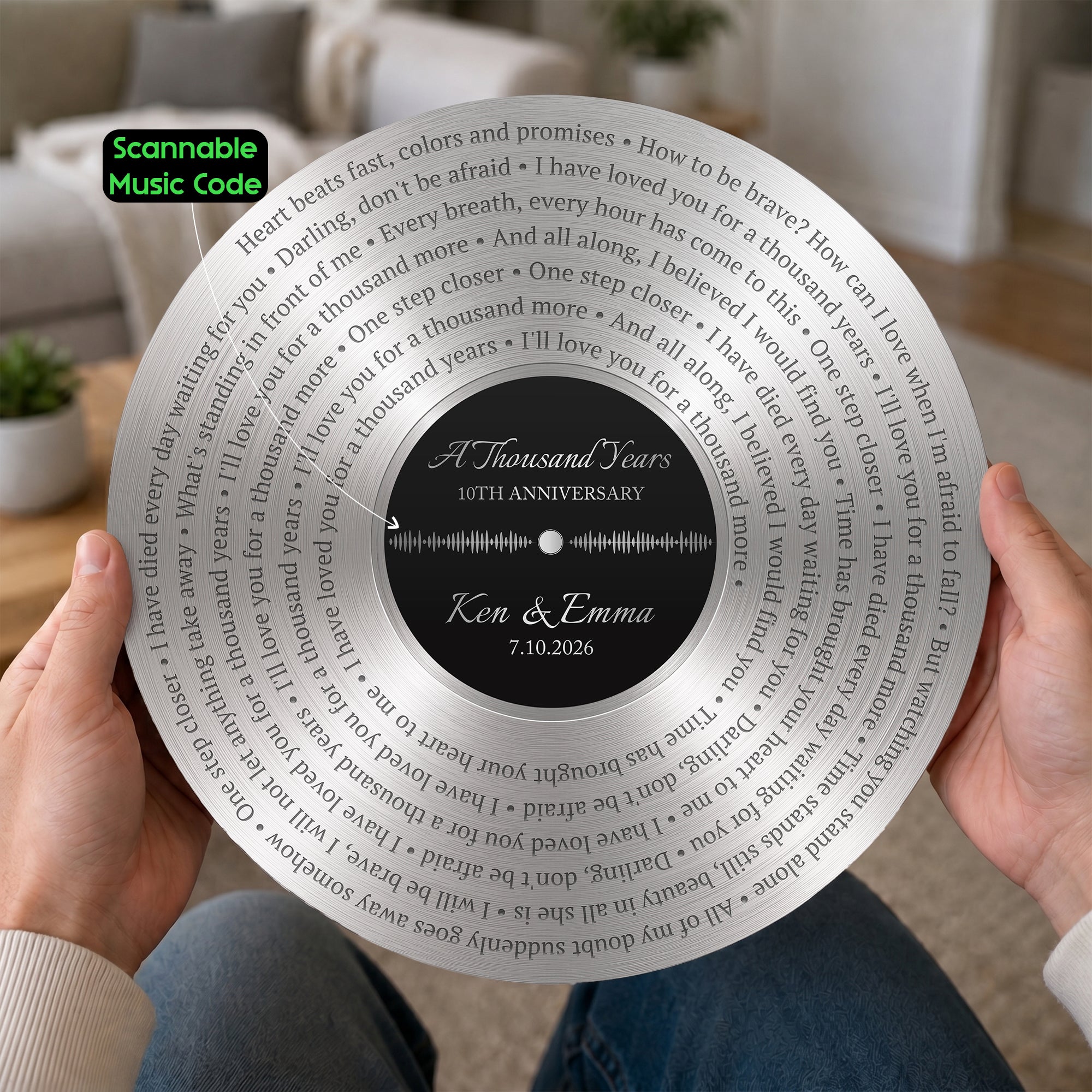 Custom Song Lyrics Aluminium Record With Scan To Play Feature