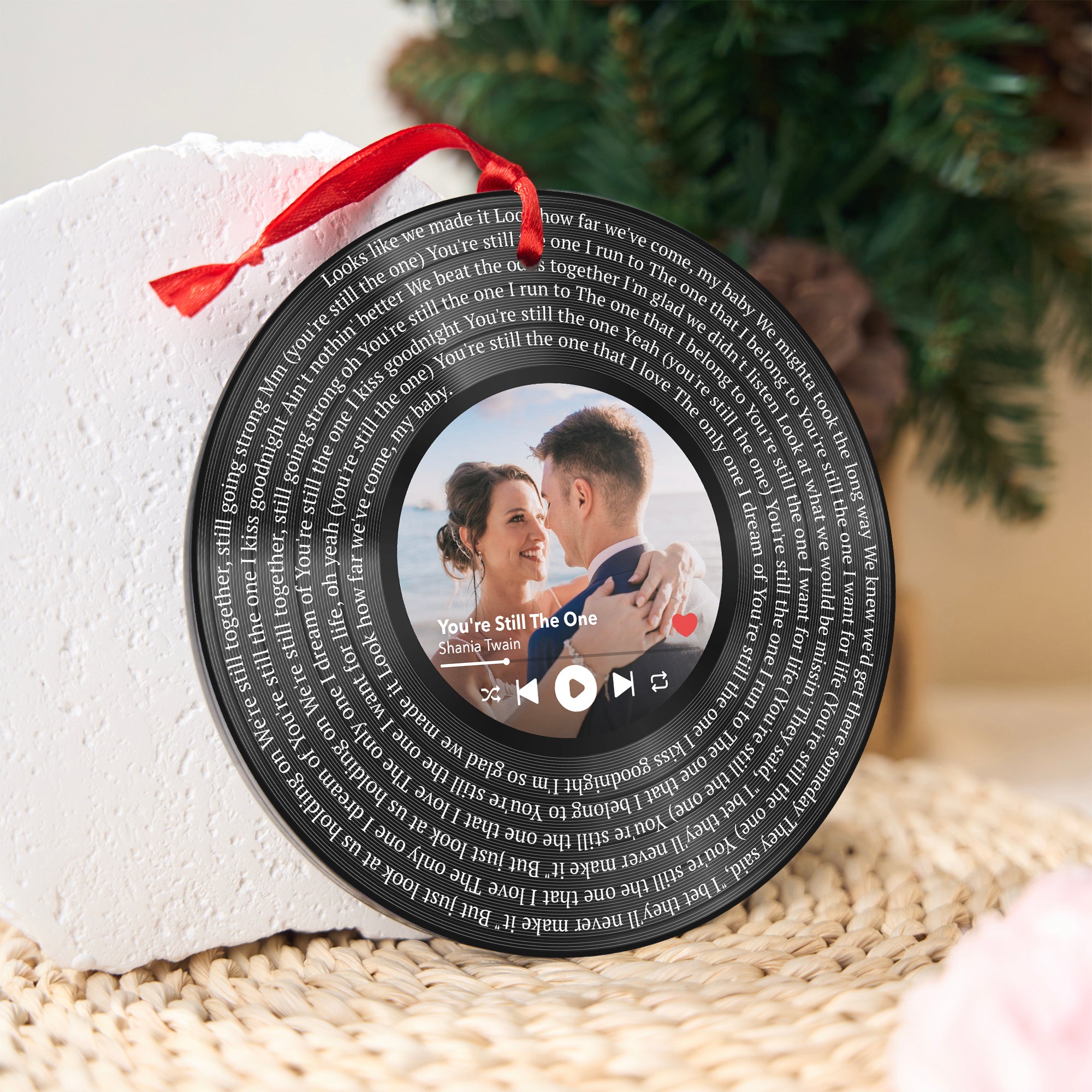 Personalized Music Playing Ornament with Vinyl Record Design