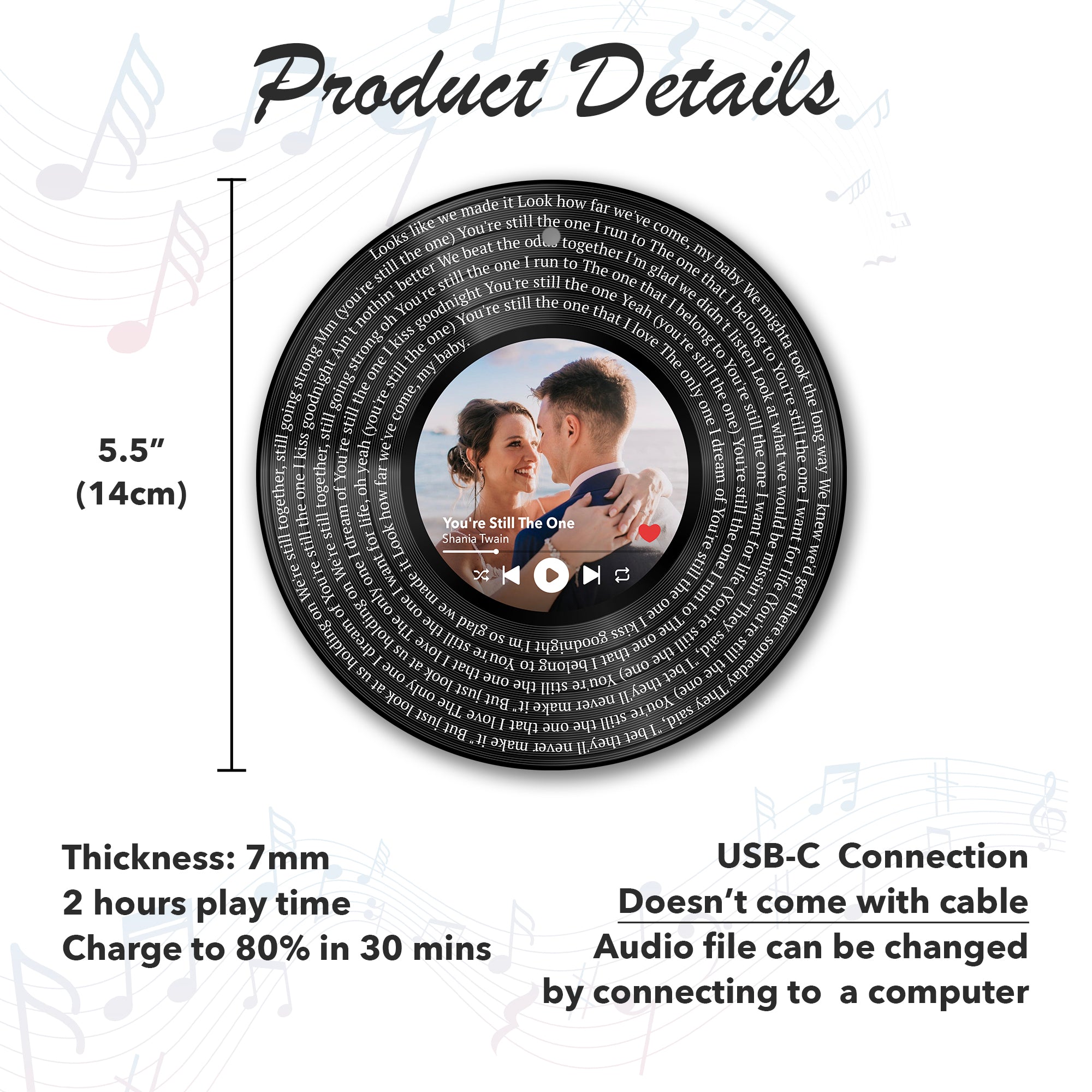 Personalized Music Playing Ornament with Vinyl Record Design