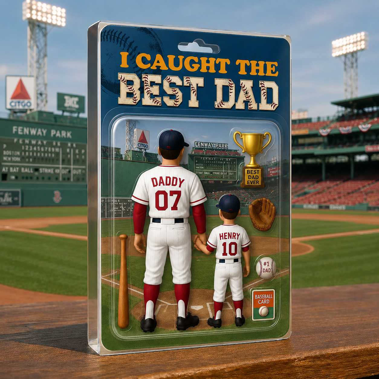 I Caught the Best Dad Baseball Acrylic Plaque, Trading Card Style Custom Action Figure Plaque, Custom Acrylic Block, Father's Day Dad Gift