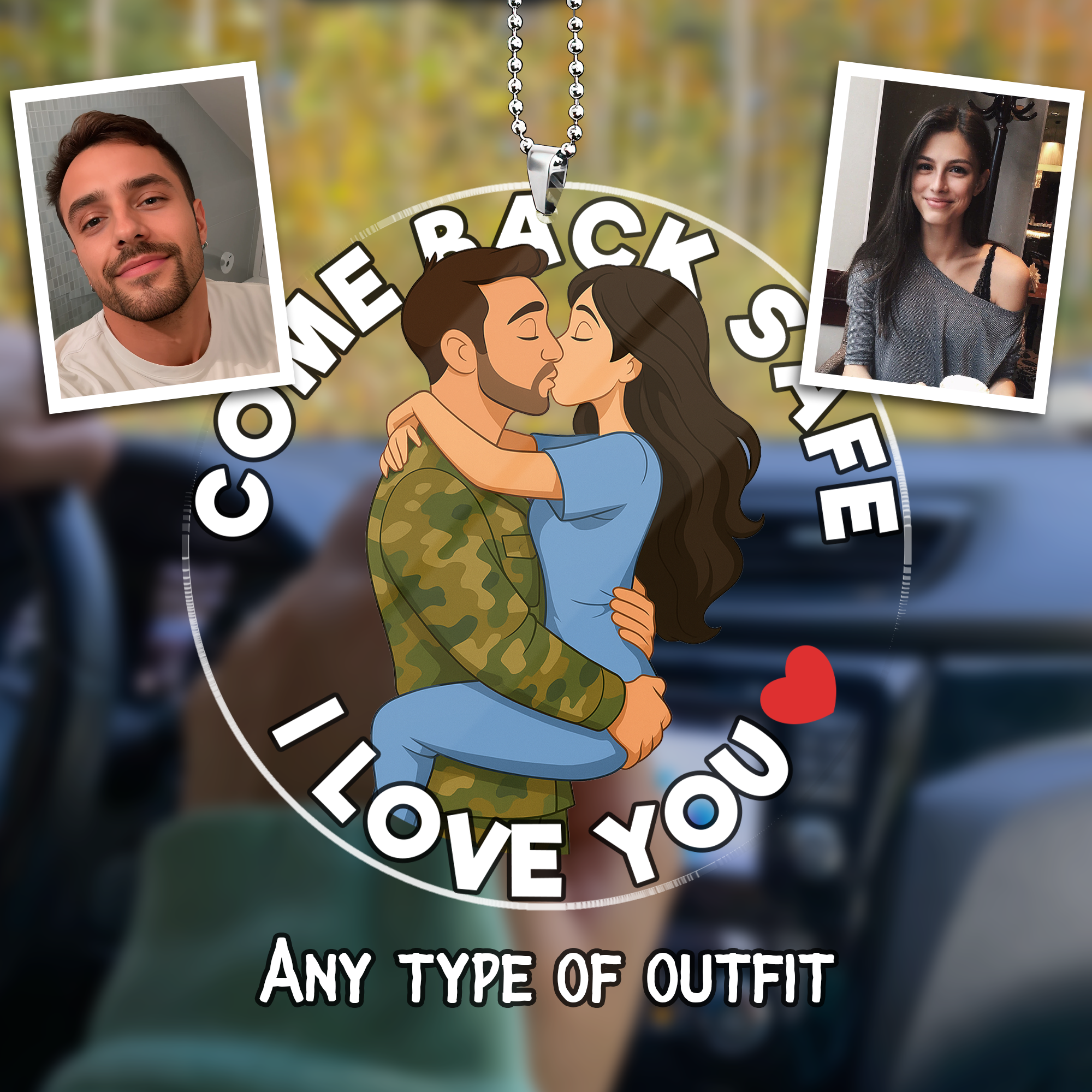 Custom-Drawn Couple Car Ornament