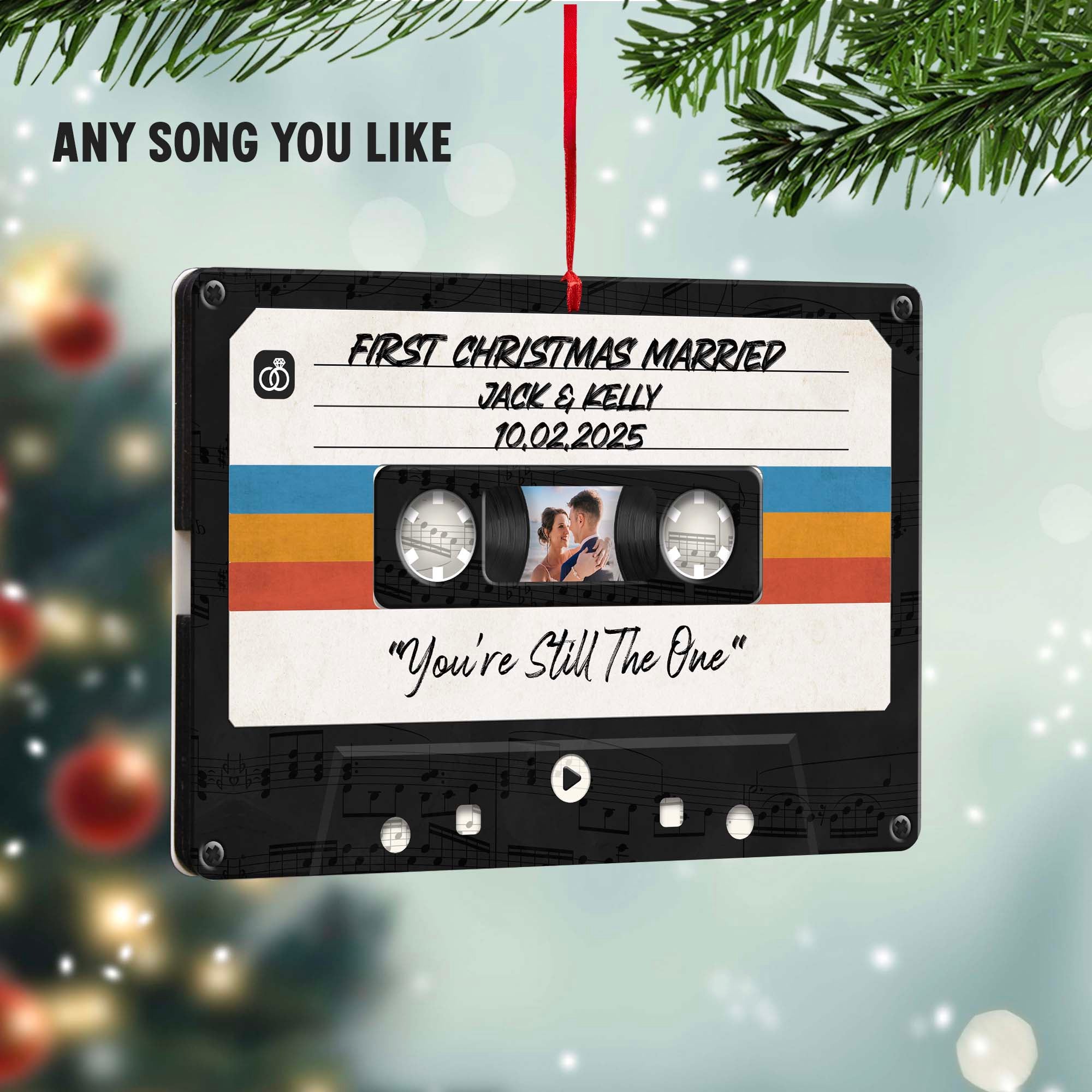 Personalized Music Playing Ornament with Cassette Tape Design