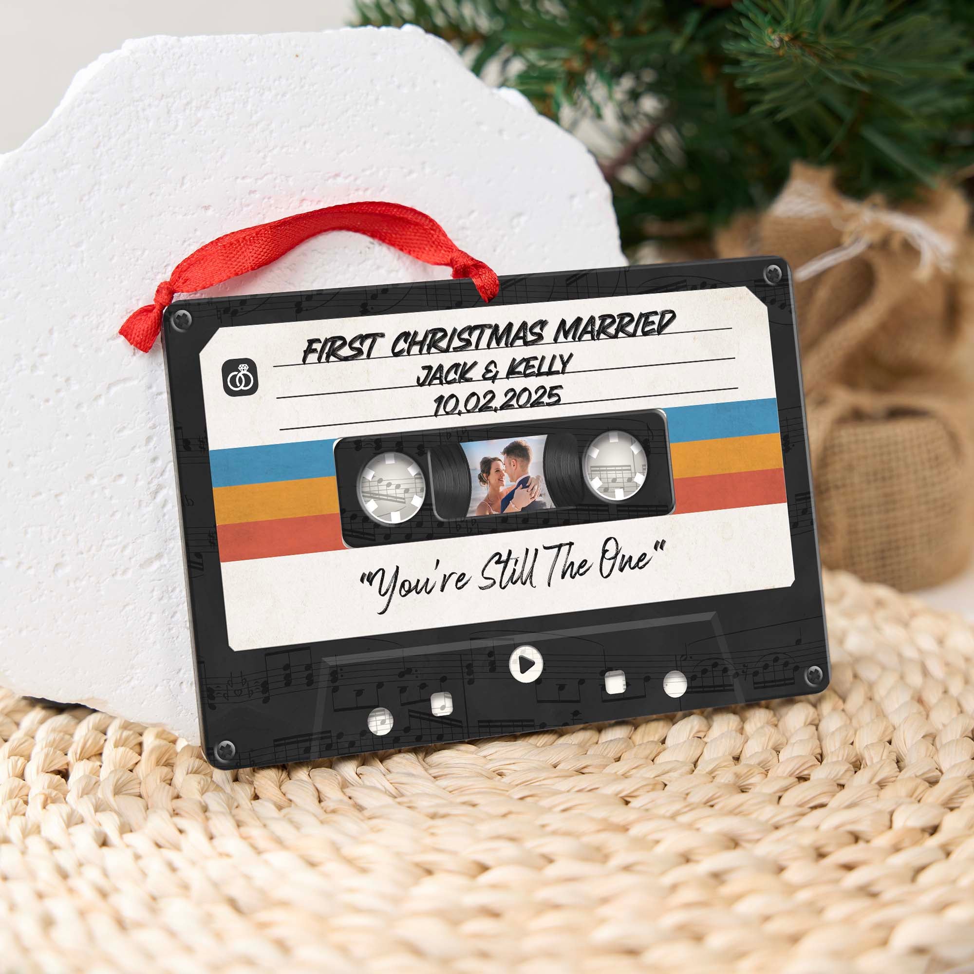 Personalized Music Playing Ornament with Cassette Tape Design