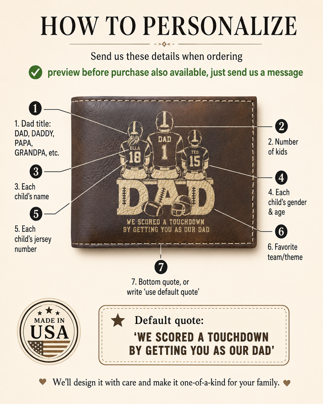 Personalized Wallet for Football Dad - WE SCORED A TOUCHDOWN BY GETTING YOU AS OUR DAD