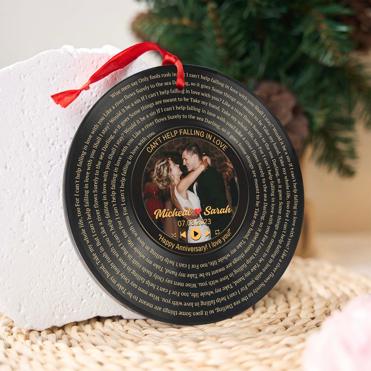 Personalized Music Playing Ornament with Vinyl Record Design
