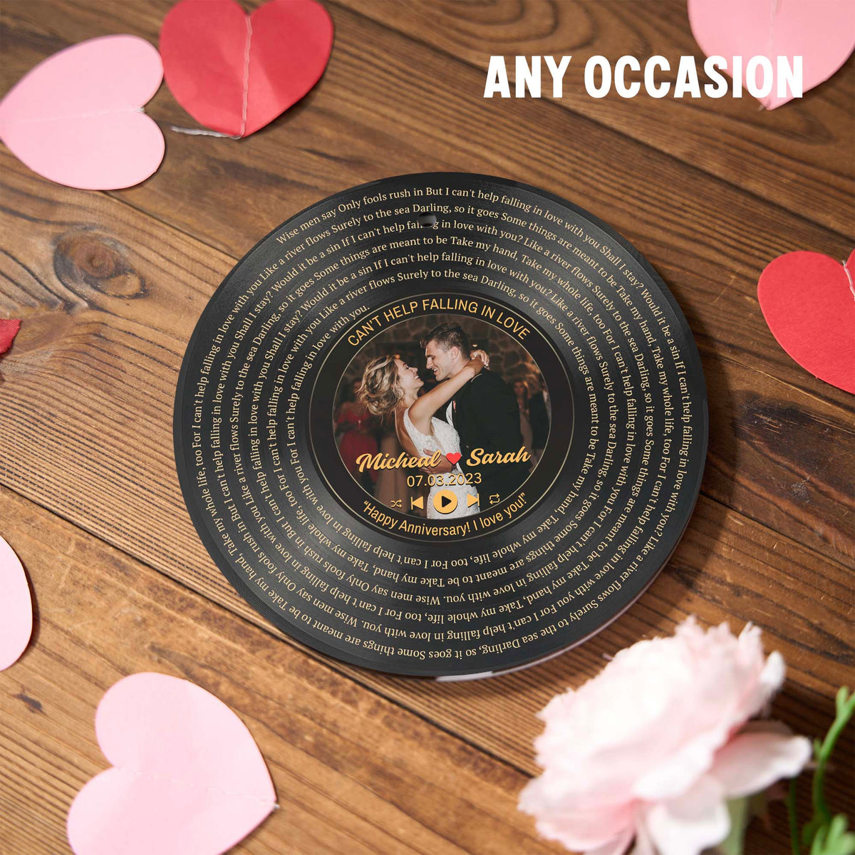 Personalized Music Playing Ornament with Vinyl Record Design