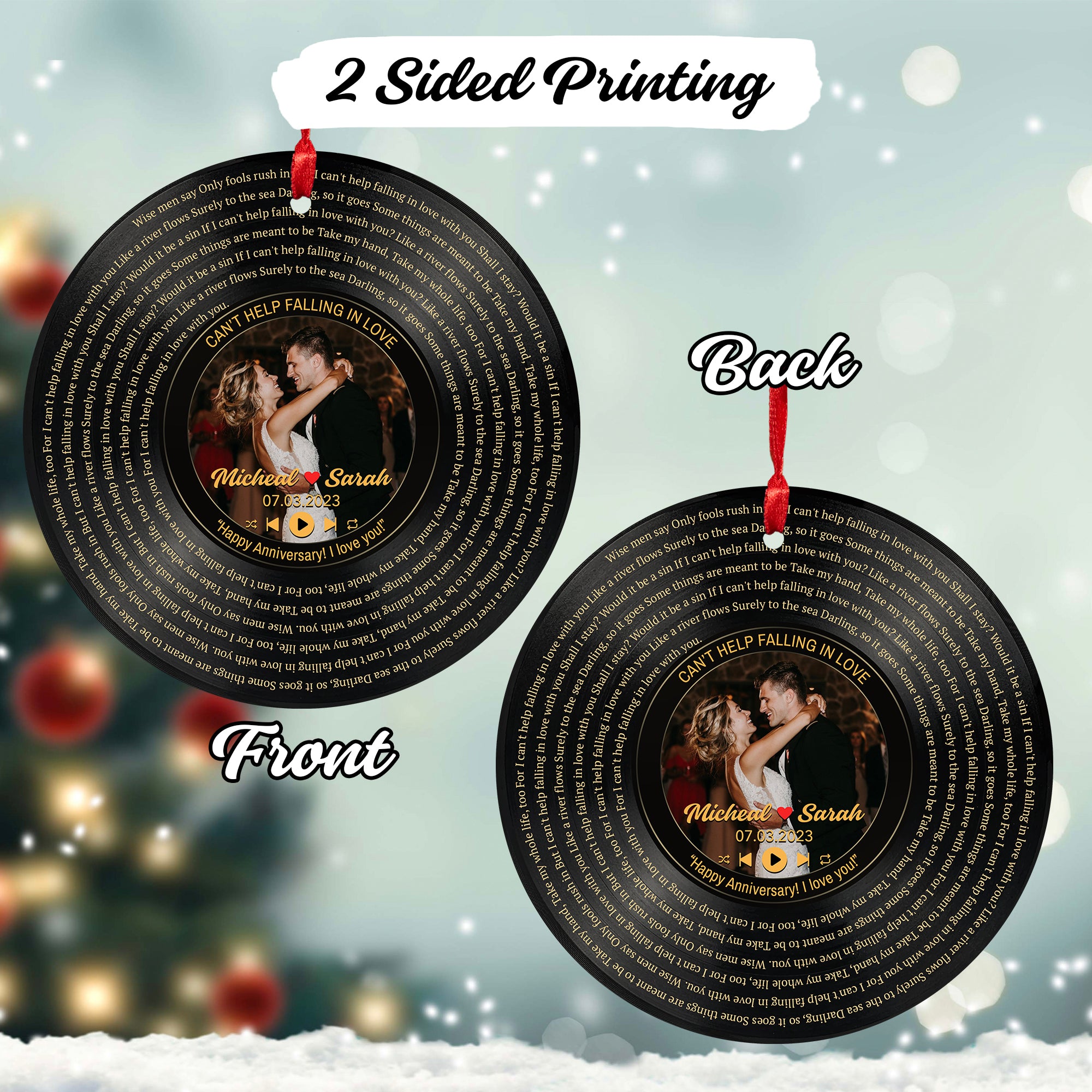 Personalized Music Playing Ornament with Vinyl Record Design