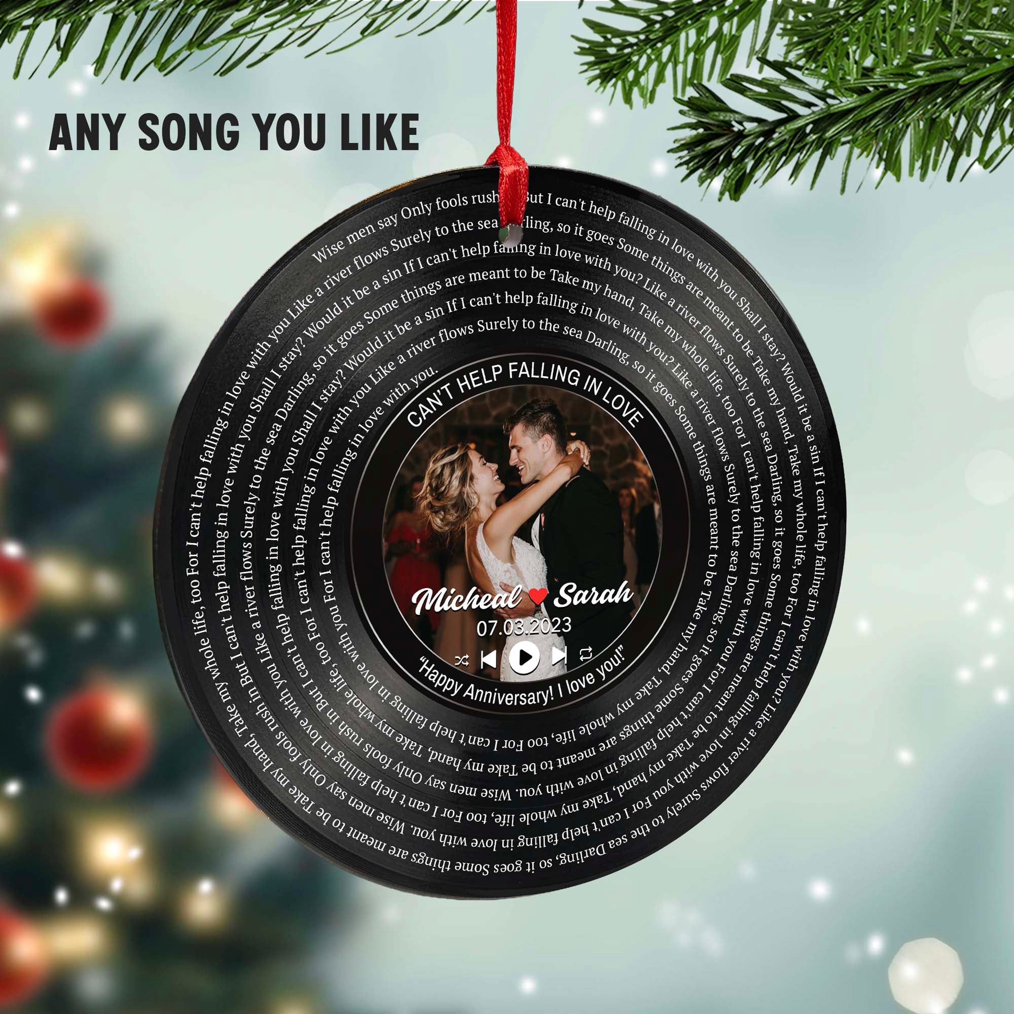 Personalized Music Playing Ornament with Vinyl Record Design