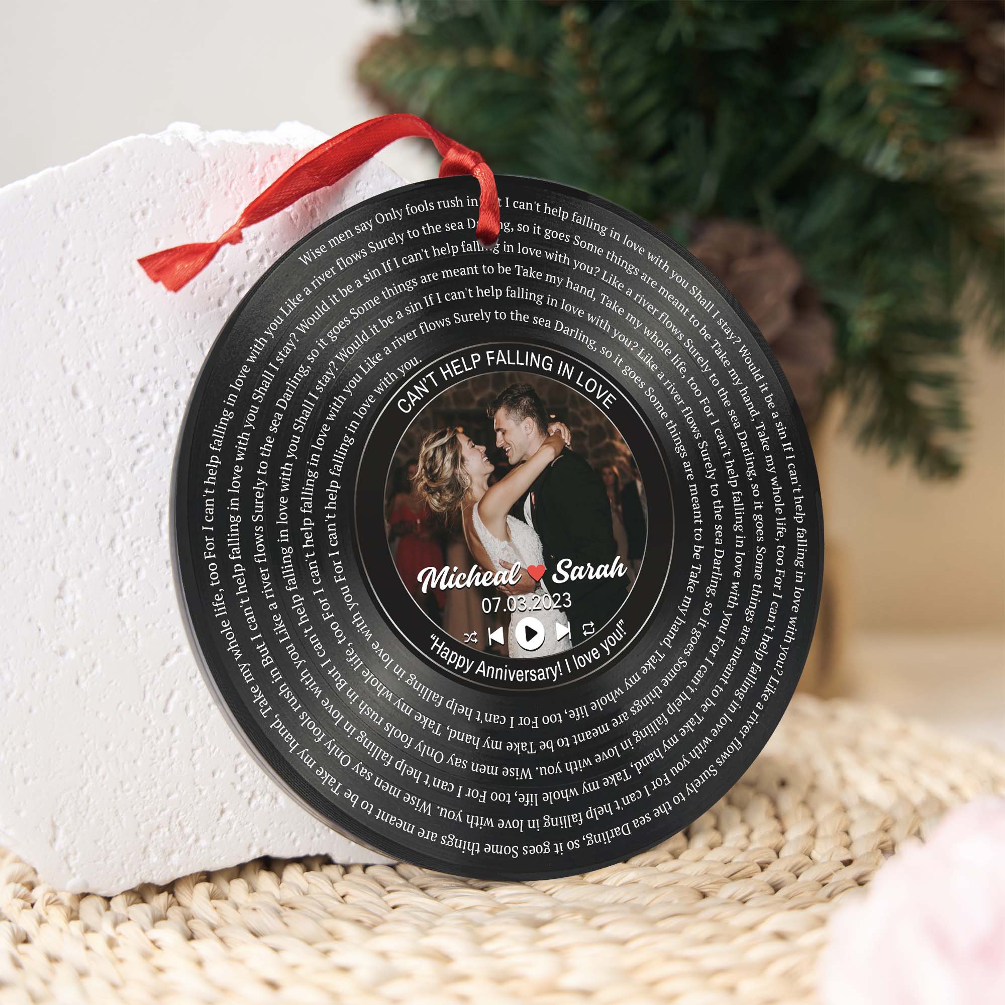 Personalized Music Playing Ornament with Vinyl Record Design