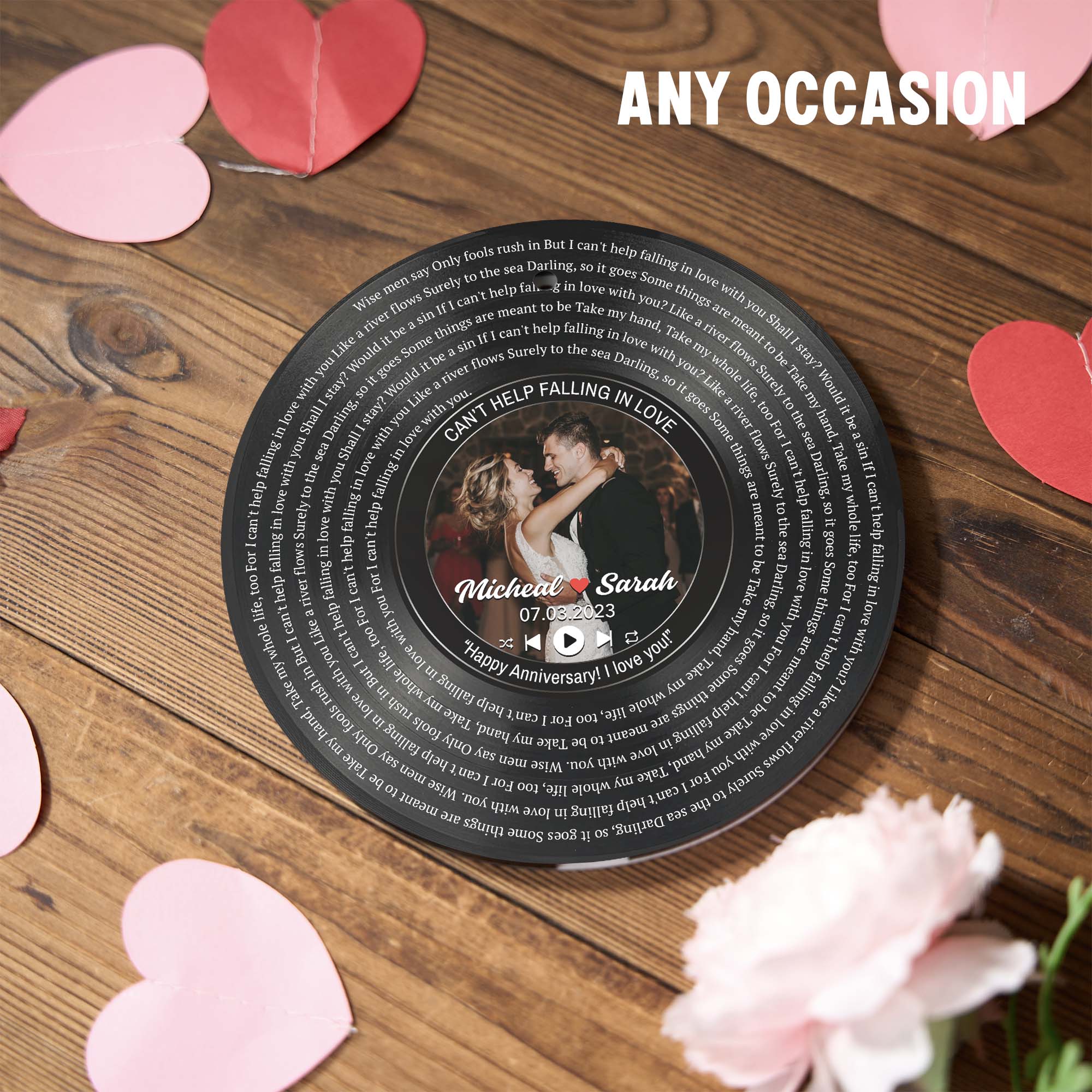 Personalized Music Playing Ornament with Vinyl Record Design