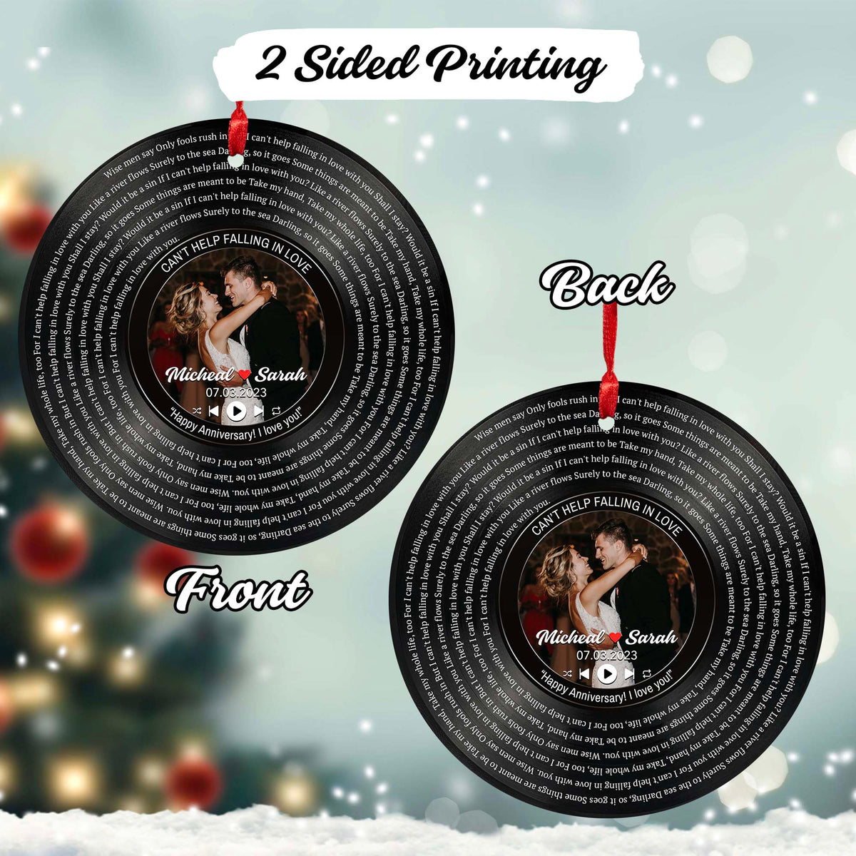 Personalized Music Playing Ornament with Vinyl Record Design