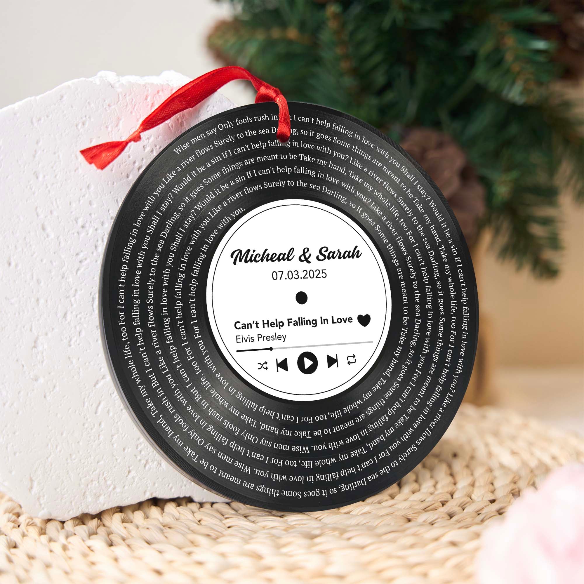Personalized Music Playing Ornament with Vinyl Record Design