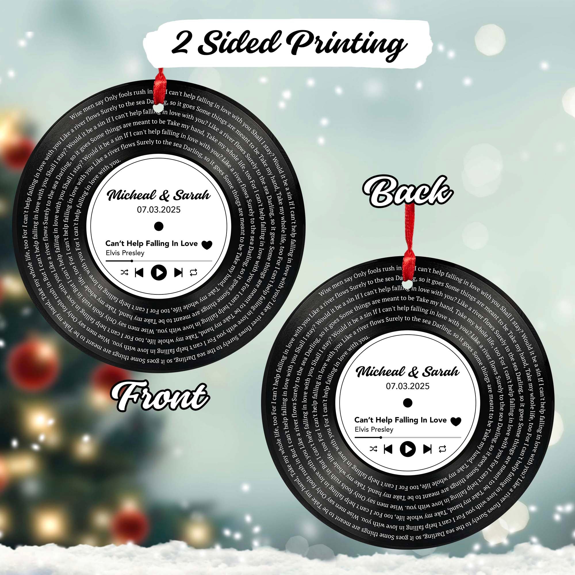 Personalized Music Playing Ornament with Vinyl Record Design