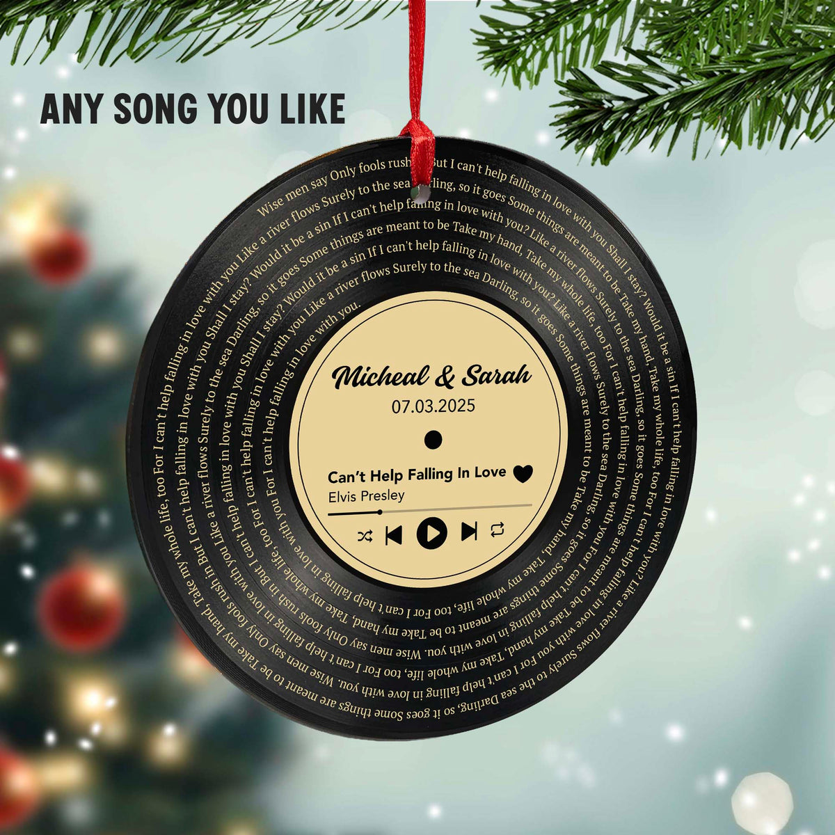 Personalized Music Playing Ornament with Vinyl Record Design