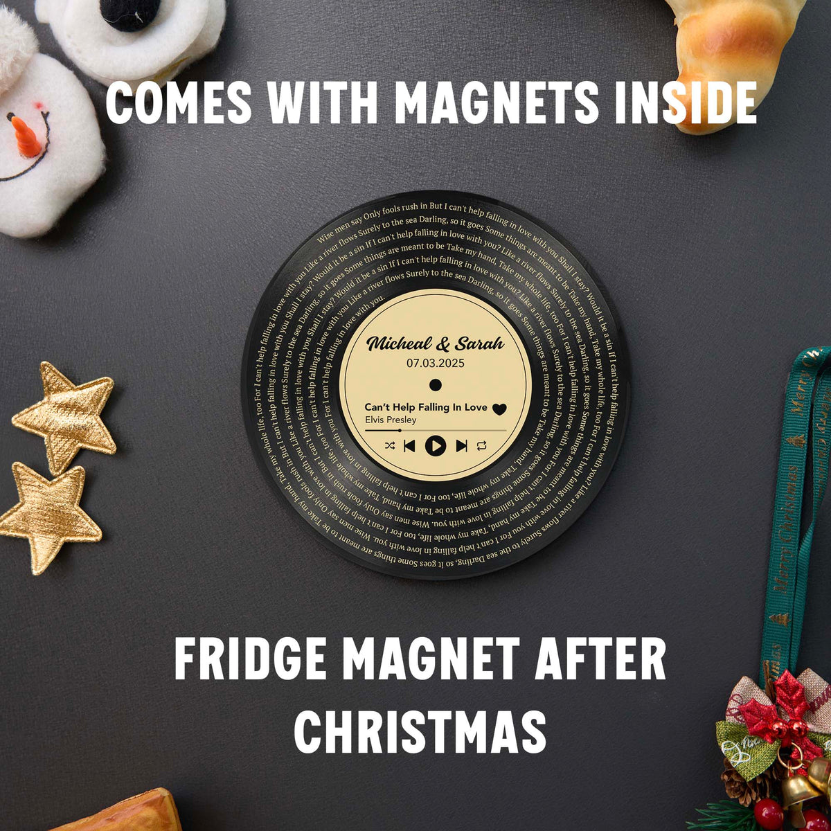 Personalized Music Playing Ornament with Vinyl Record Design