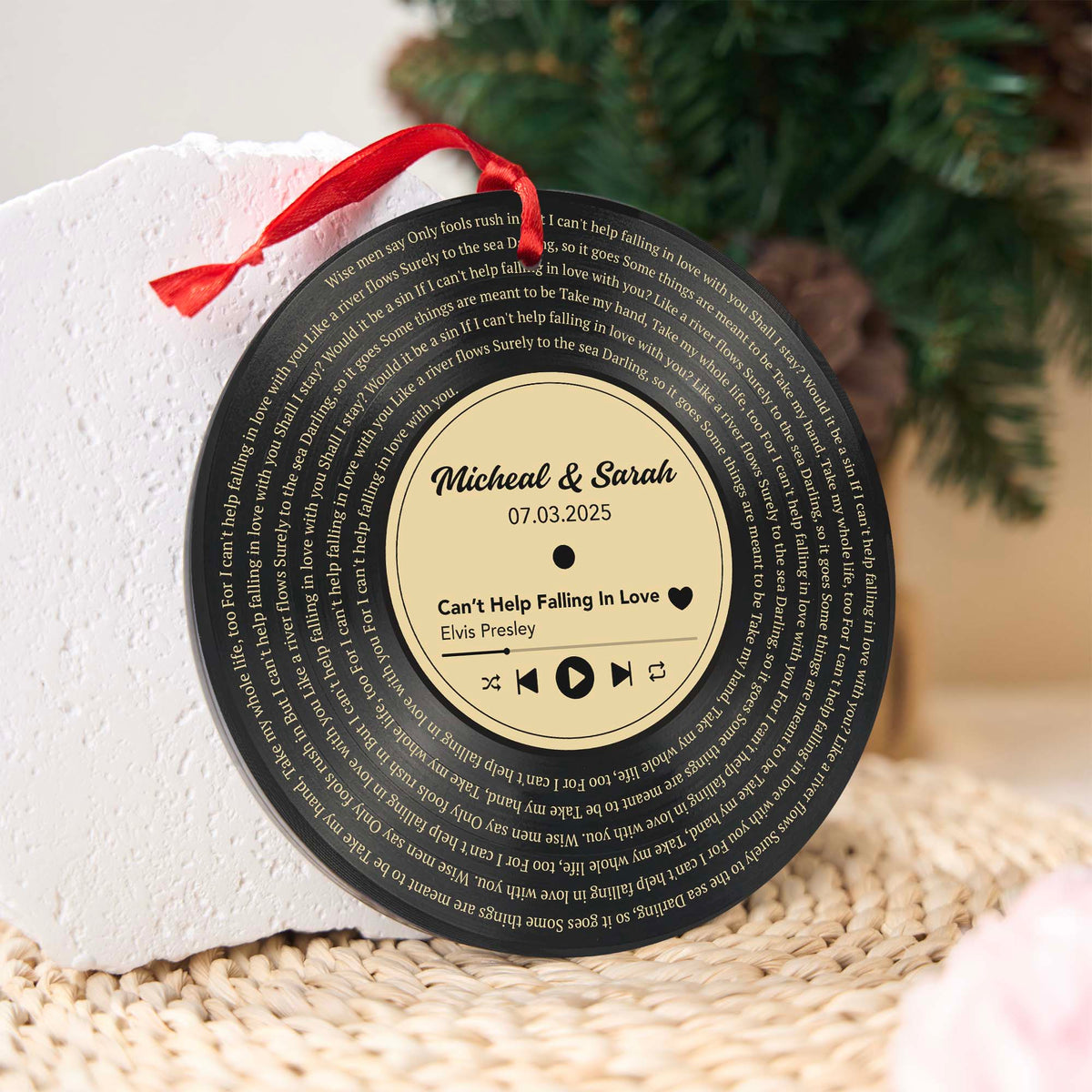 Personalized Music Playing Ornament with Vinyl Record Design
