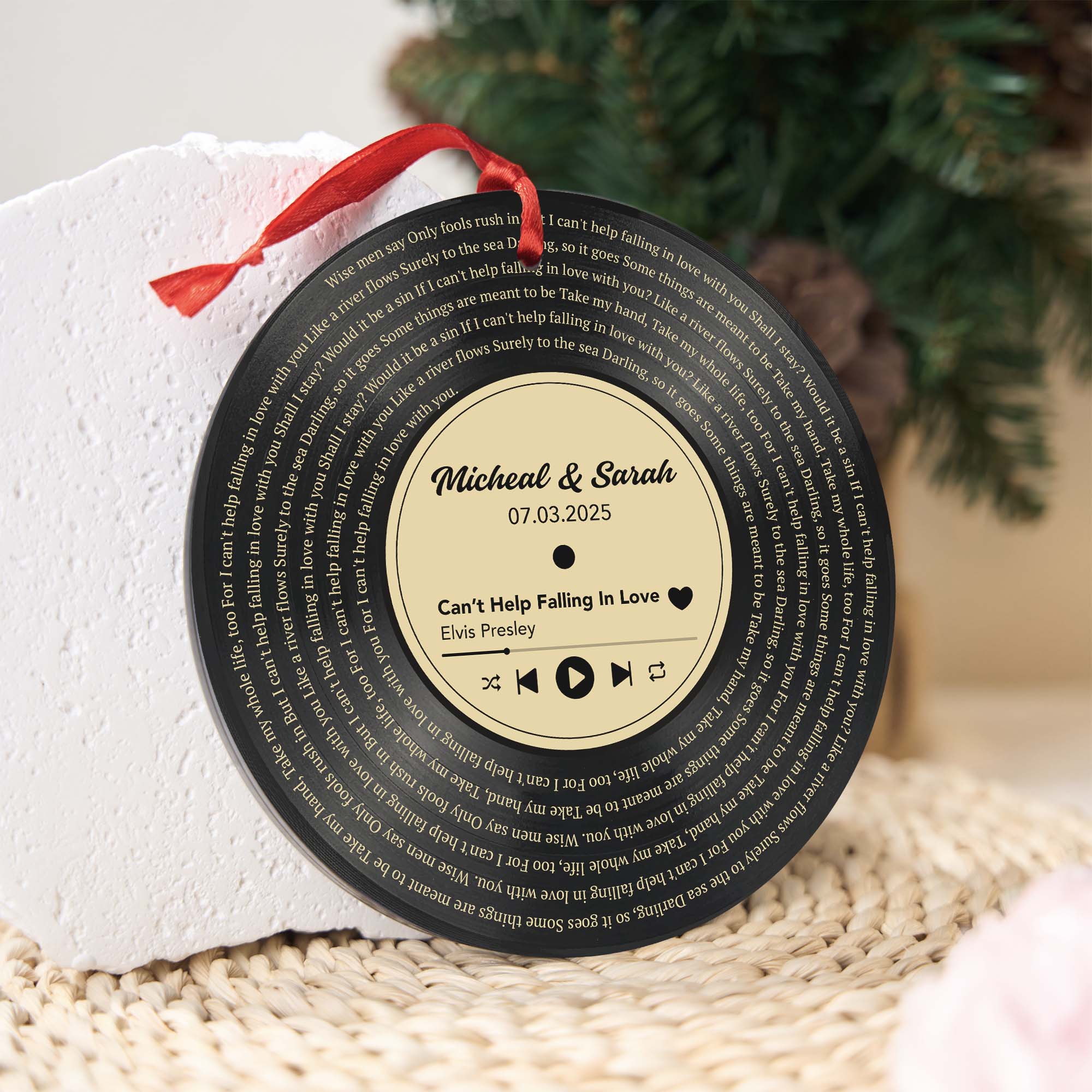 Personalized Music Playing Ornament with Vinyl Record Design