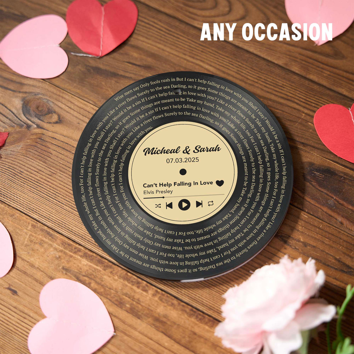 Personalized Music Playing Ornament with Vinyl Record Design