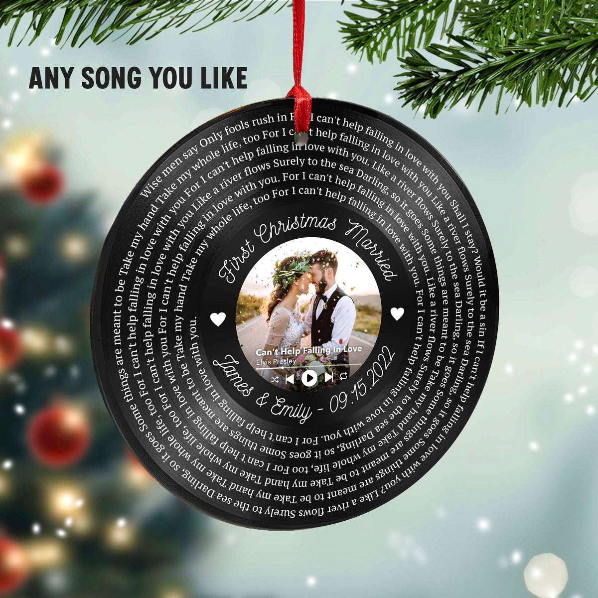 Personalized Music Playing Ornament with Vinyl Record Design
