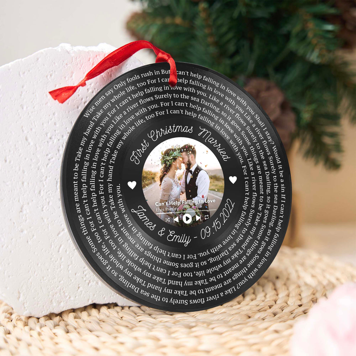 Personalized Music Playing Ornament with Vinyl Record Design