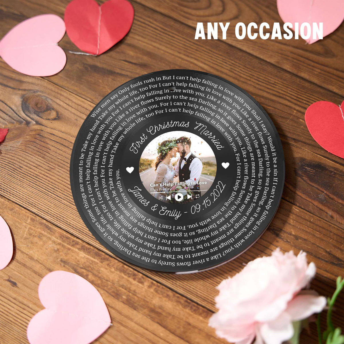 Personalized Music Playing Ornament with Vinyl Record Design