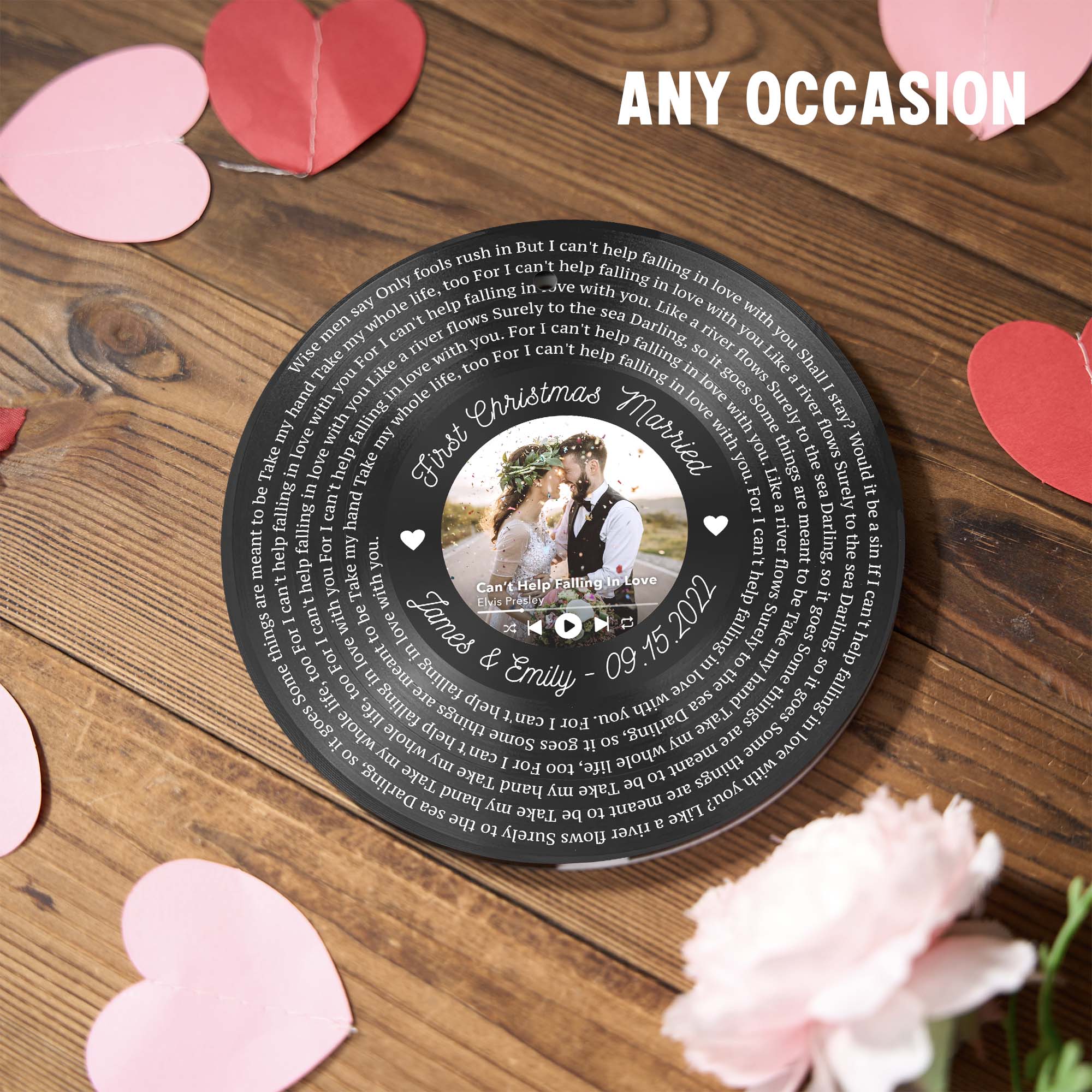 Personalized Music Playing Ornament with Vinyl Record Design