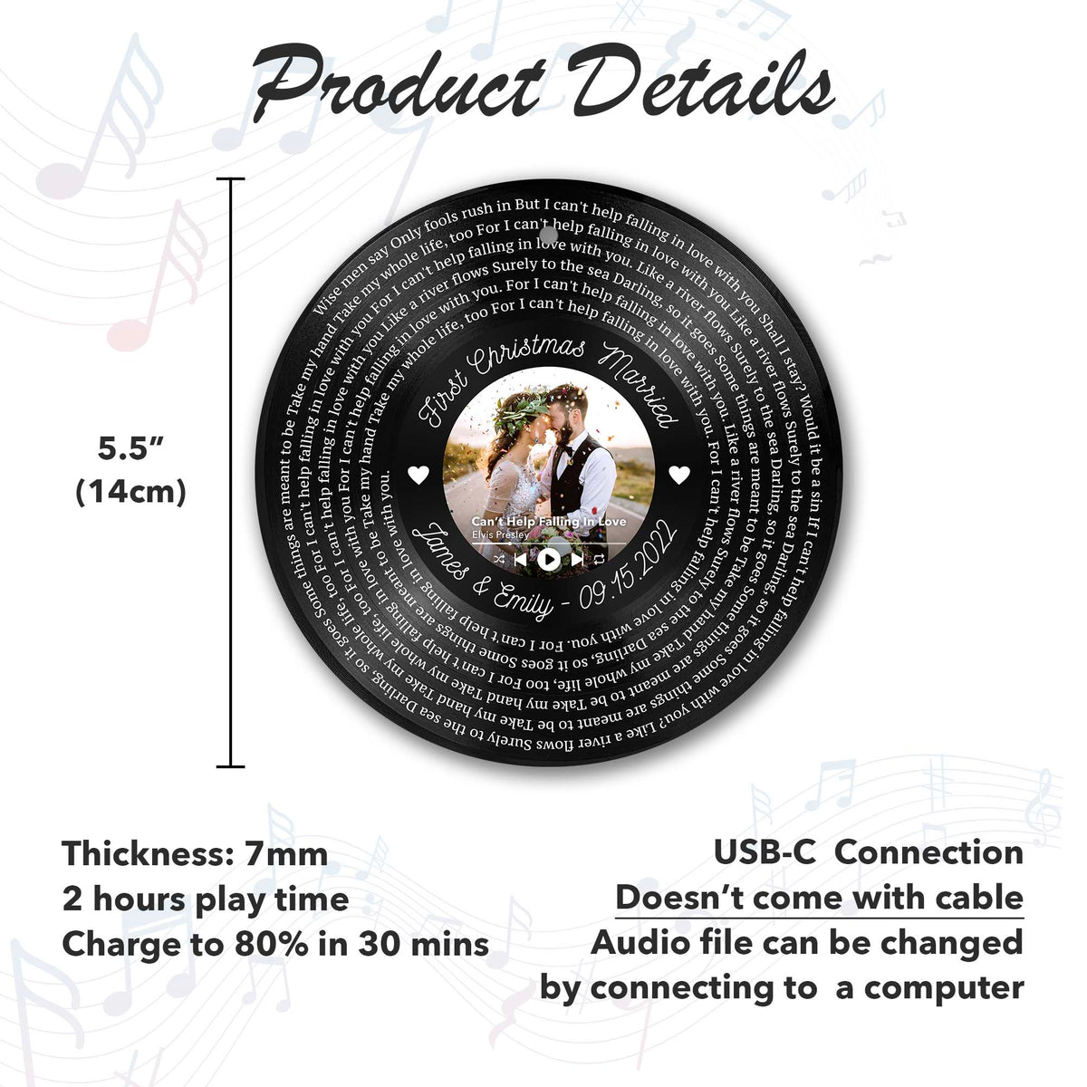 Personalized Music Playing Ornament with Vinyl Record Design