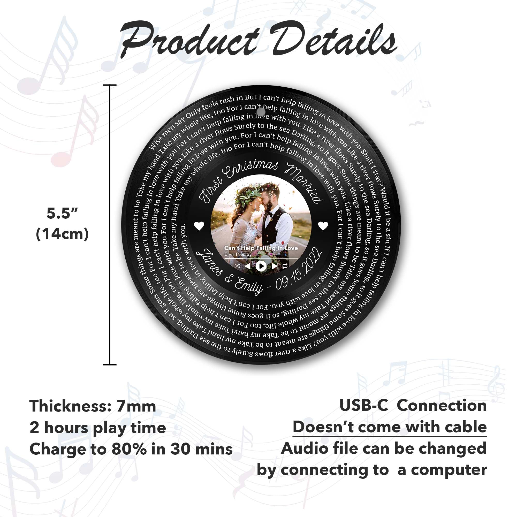 Personalized Music Playing Ornament with Vinyl Record Design