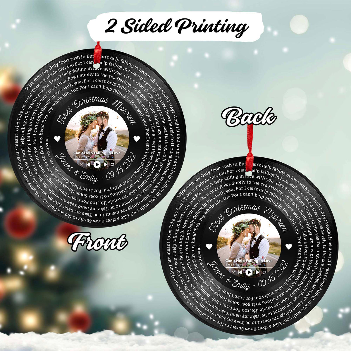 Personalized Music Playing Ornament with Vinyl Record Design